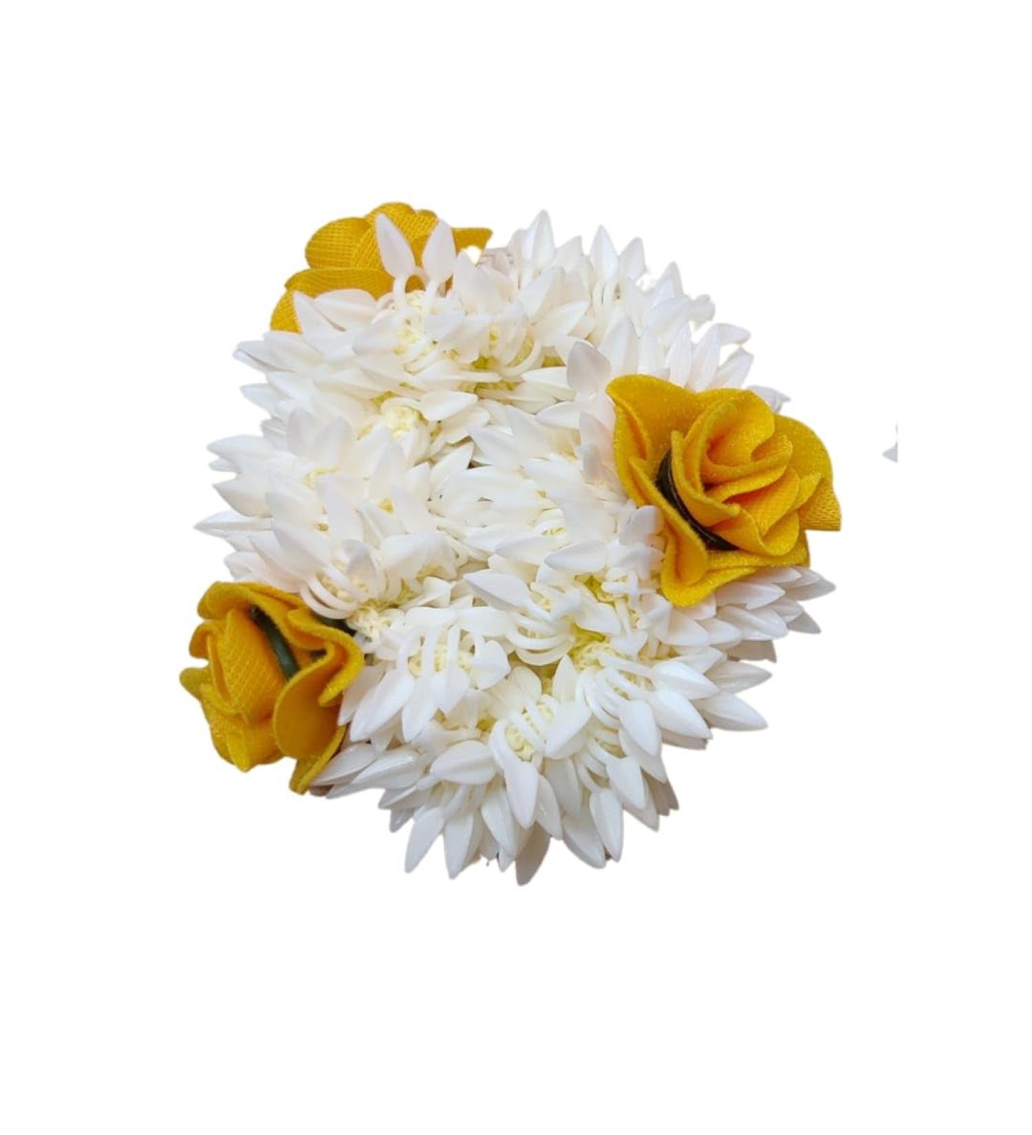 Traditional Indian Hair accessories Small White Gajra with yellow rose Artificial Flower Jewelry Handmade Veni tiara For Women Party Wear bridal mehndi Hair Bun (1 pc) - Buy Online on GoSupps.com