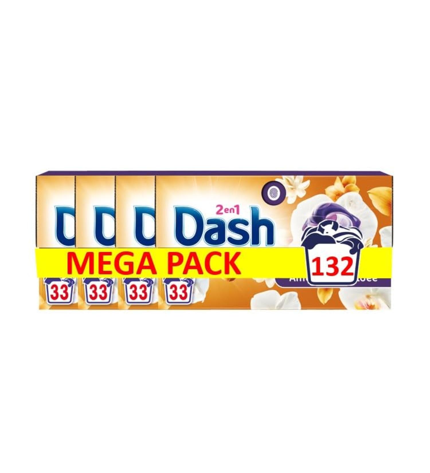 Dash 2-in-1 Pods Laundry Capsules 132 Washes (4 x 33 Tablets) Amber and Orchid Ultra Cleaning and Long-Lasting Freshness