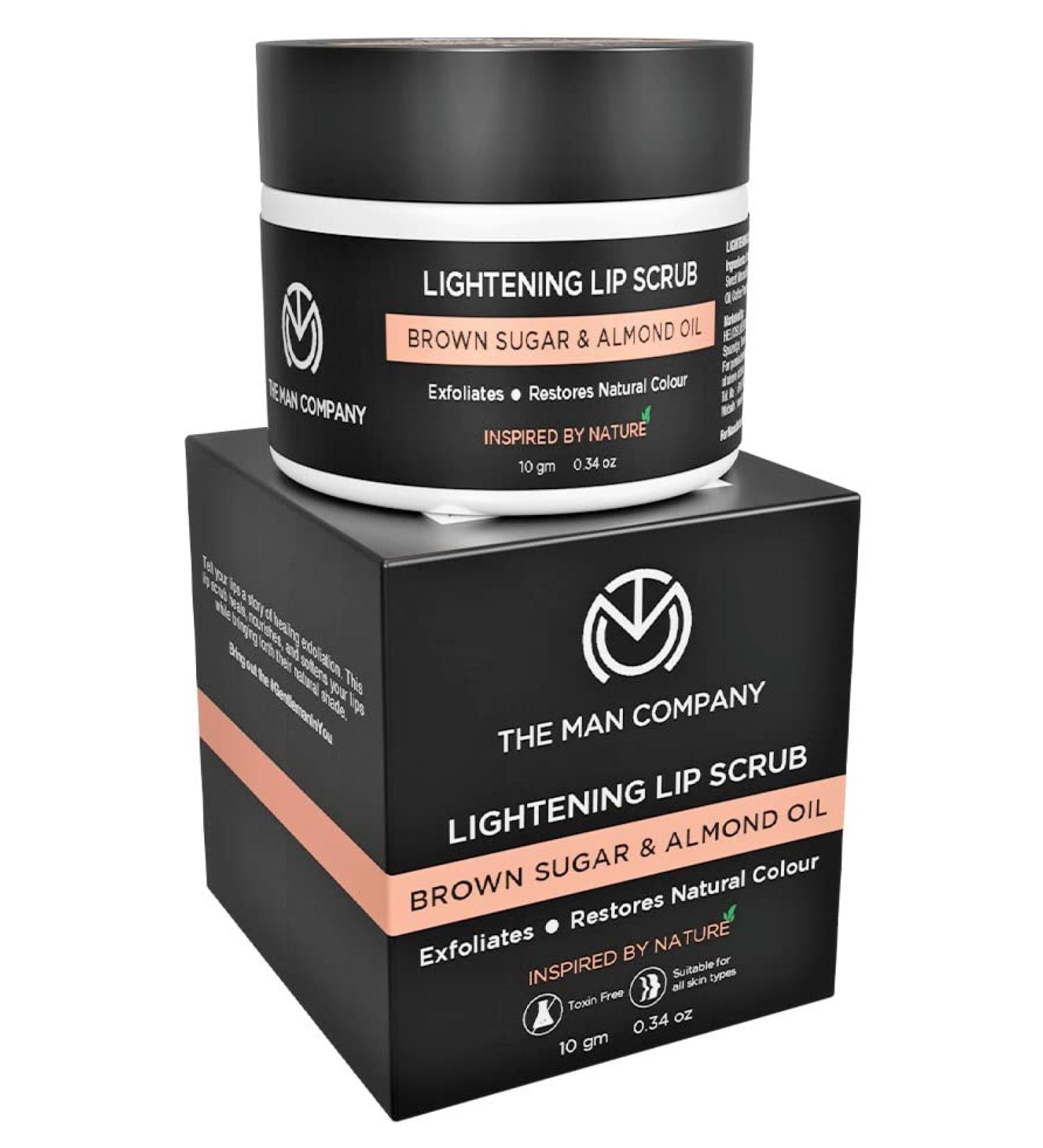 The Man Company Lip Scrub with Brown Sugar, Almond Oil, Vitamin E, Coconut Oil & Argan Oil - 10g | For Dry & Chapped Lips, Natural Color Restoration, Nourishment, Moisturization, Brightening - Buy Online on GoSupps.com