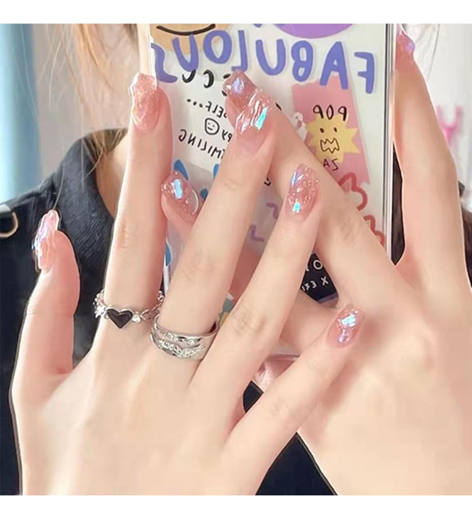 24Pcs/Set Press On Nails Pink Elf Shining Crystal Whitening Mid length False Nails Acrylic Fake Nails Full Cover Nails Tips Artificial Finger Manicure Press on nails for Women and Girls - Buy Online on GoSupps.com