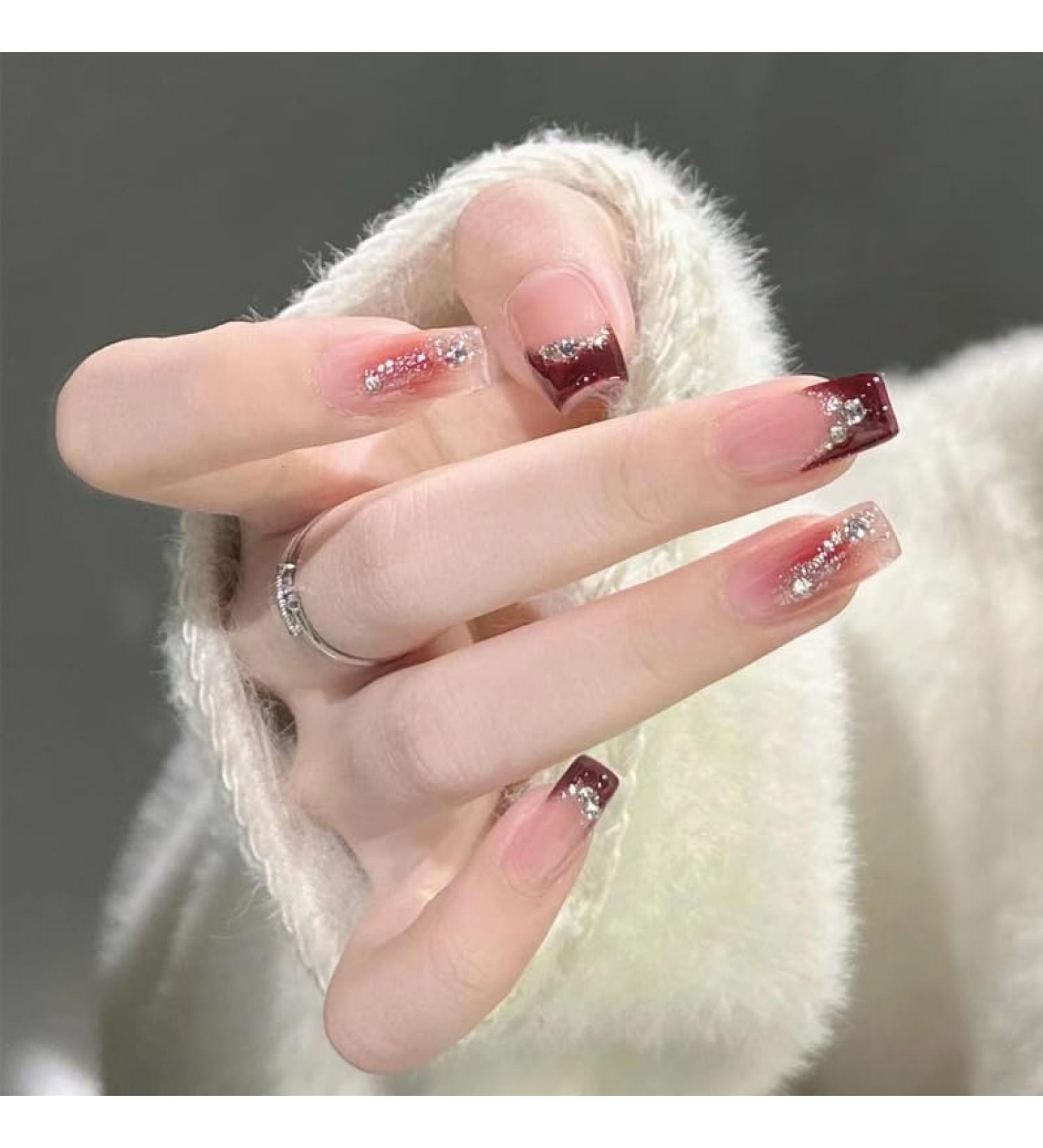 24Pcs/Set Press On Nails Long Ins Brown Sparkling Diamond False Nails Acrylic Fake Nails Full Cover Nails Tips Artificial Finger Manicure Press on nails for Women and Girls - Buy Online on GoSupps.com