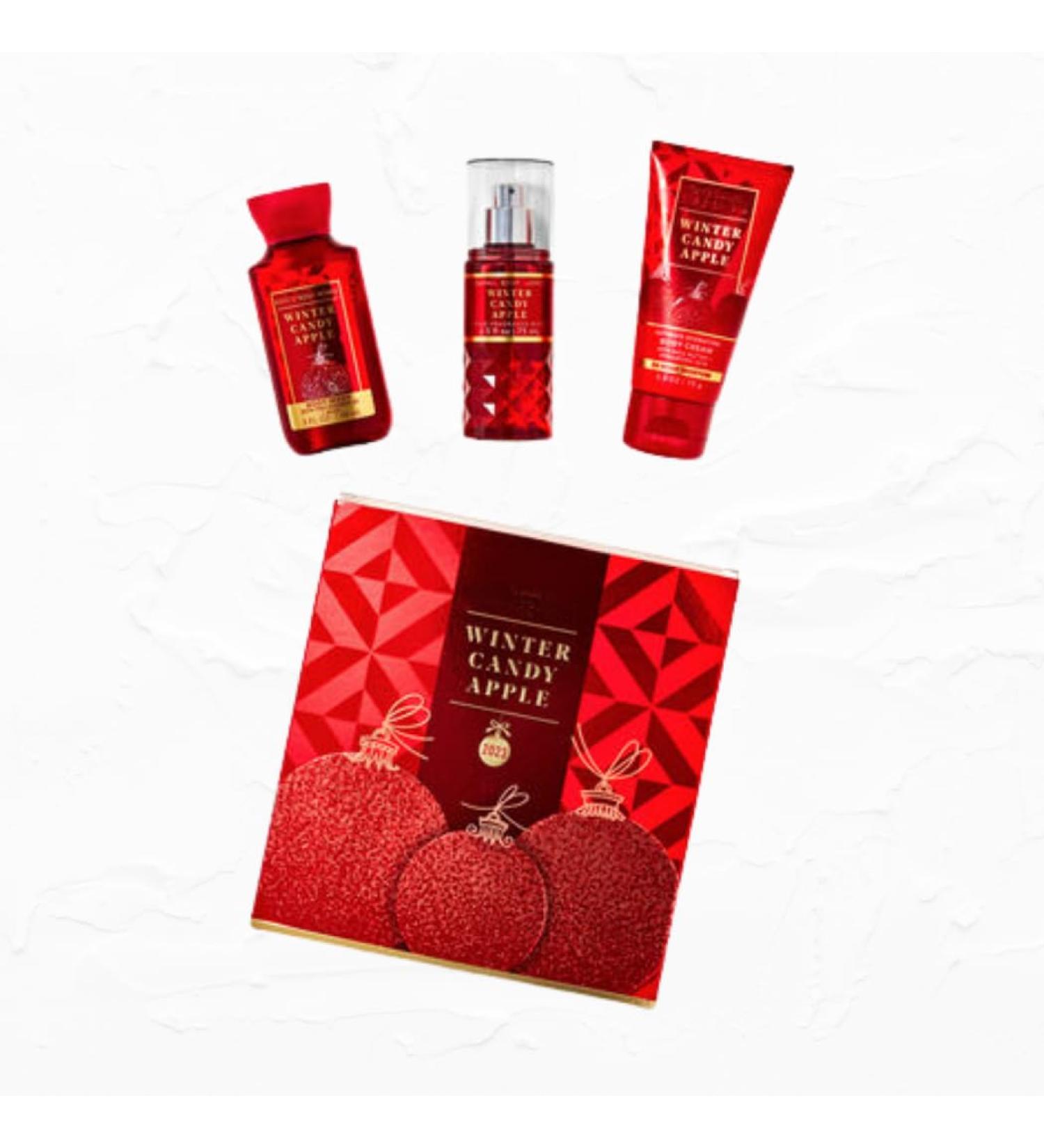 Bath and Body Winter Candy Apple Mini Gift Box Set - Ultimate Hydration Body Cream (2.5 oz) Body Wash (3 fl oz) and Fine Fragrance Mist (2.5 fl oz) Arranged Inside a Decorative Holiday Gift Box