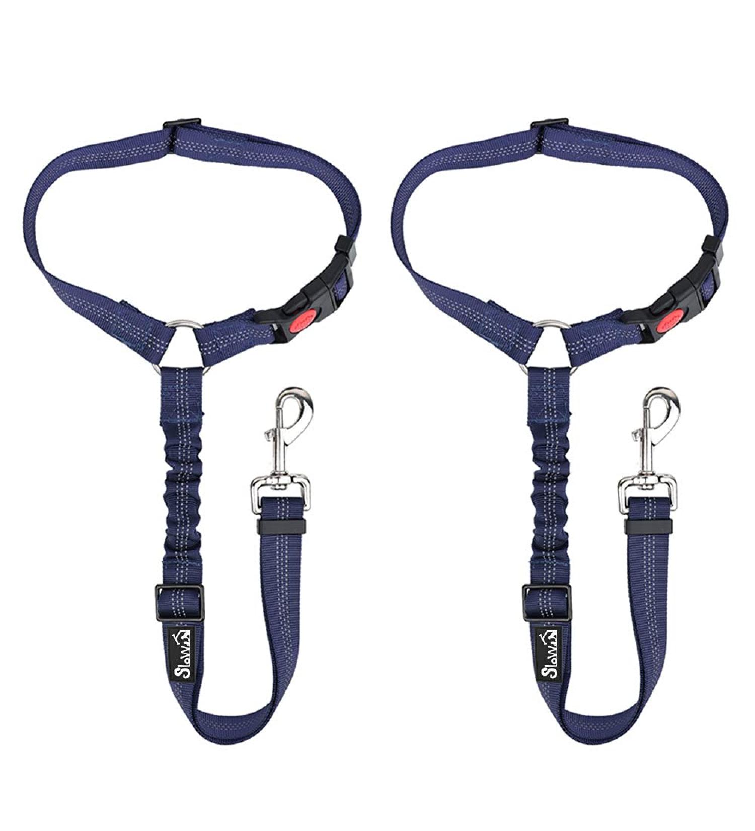 Slowton Dog Car Belt - 2-Piece Adjustable Headrest Safety Harness with Reflective Rubber Strap for Secure Travel - Buy Online on GoSupps.com