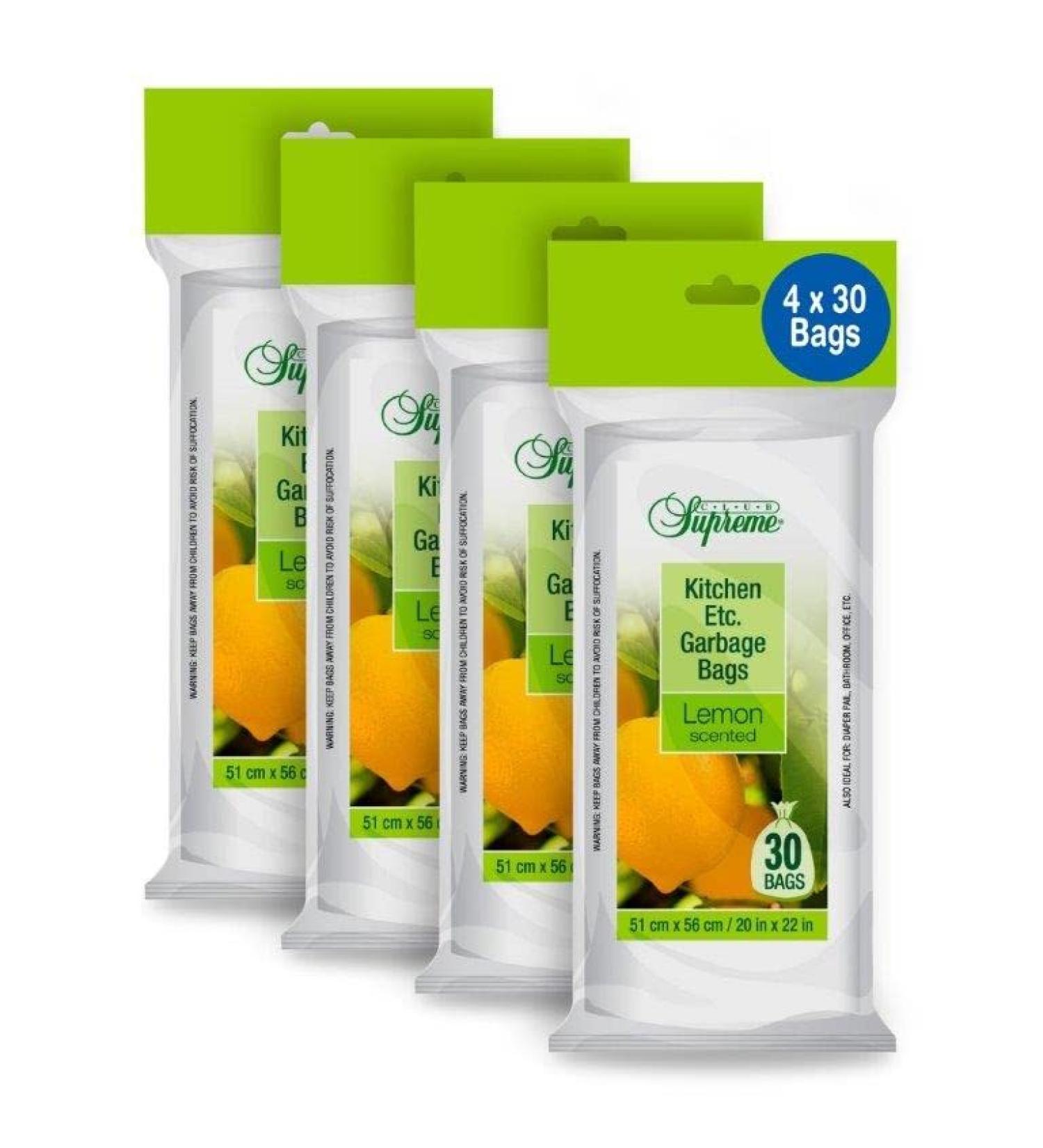 Club Supreme Lemon Scented Kitchen Clear Garbage Bags - Small Plastic Trash Bags for Kitchen Etc - 51 X 56 Cm/20 X 22 In - 21 Liters Transparent 31 Count (Pack of 4)