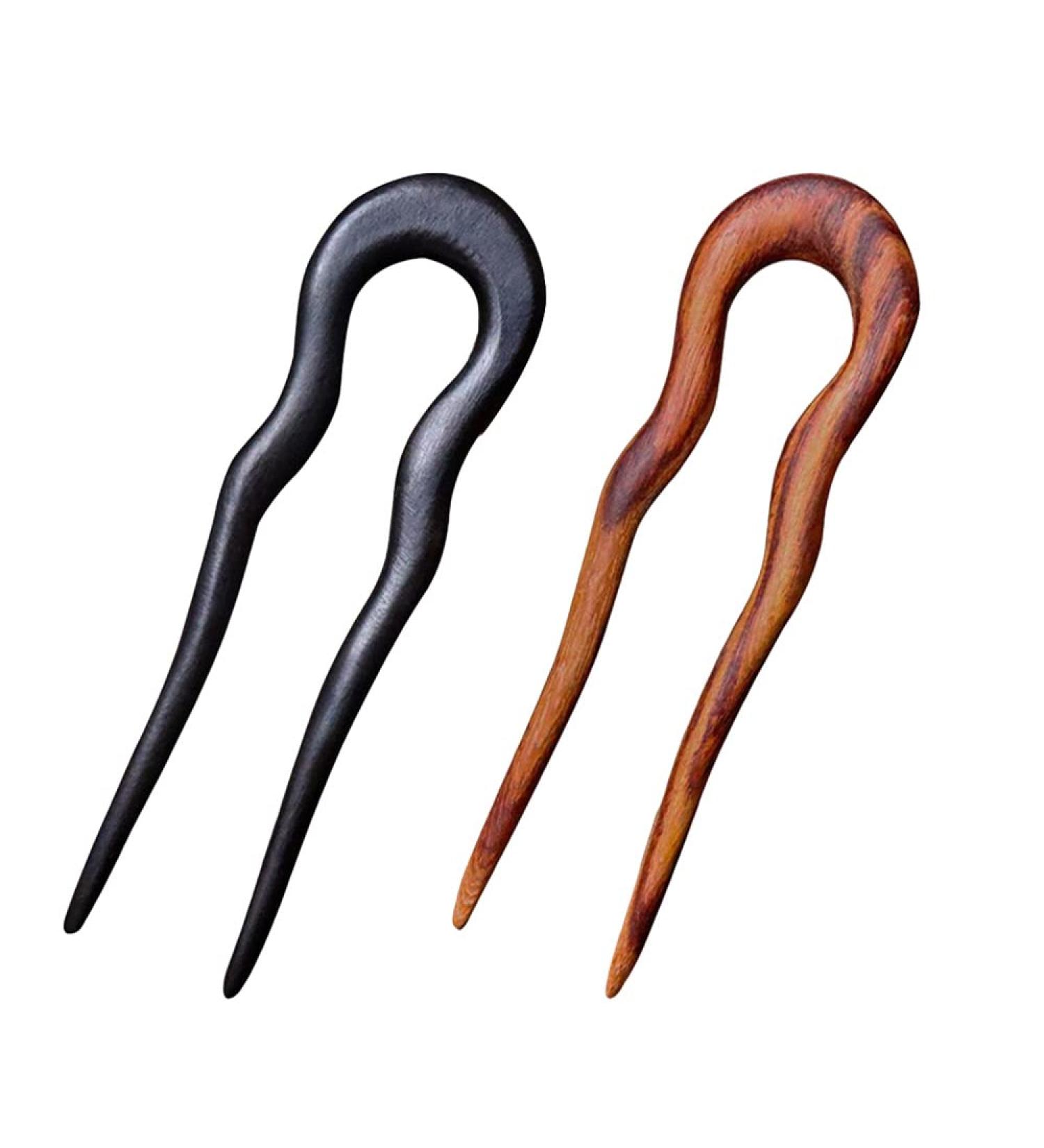 CHOISBEING Handmade Wooden U-Shaped Hair Fork for Long Hair - French Hairpin Vintage Two Prong Hair Clip for Women - Buy Online on GoSupps.com