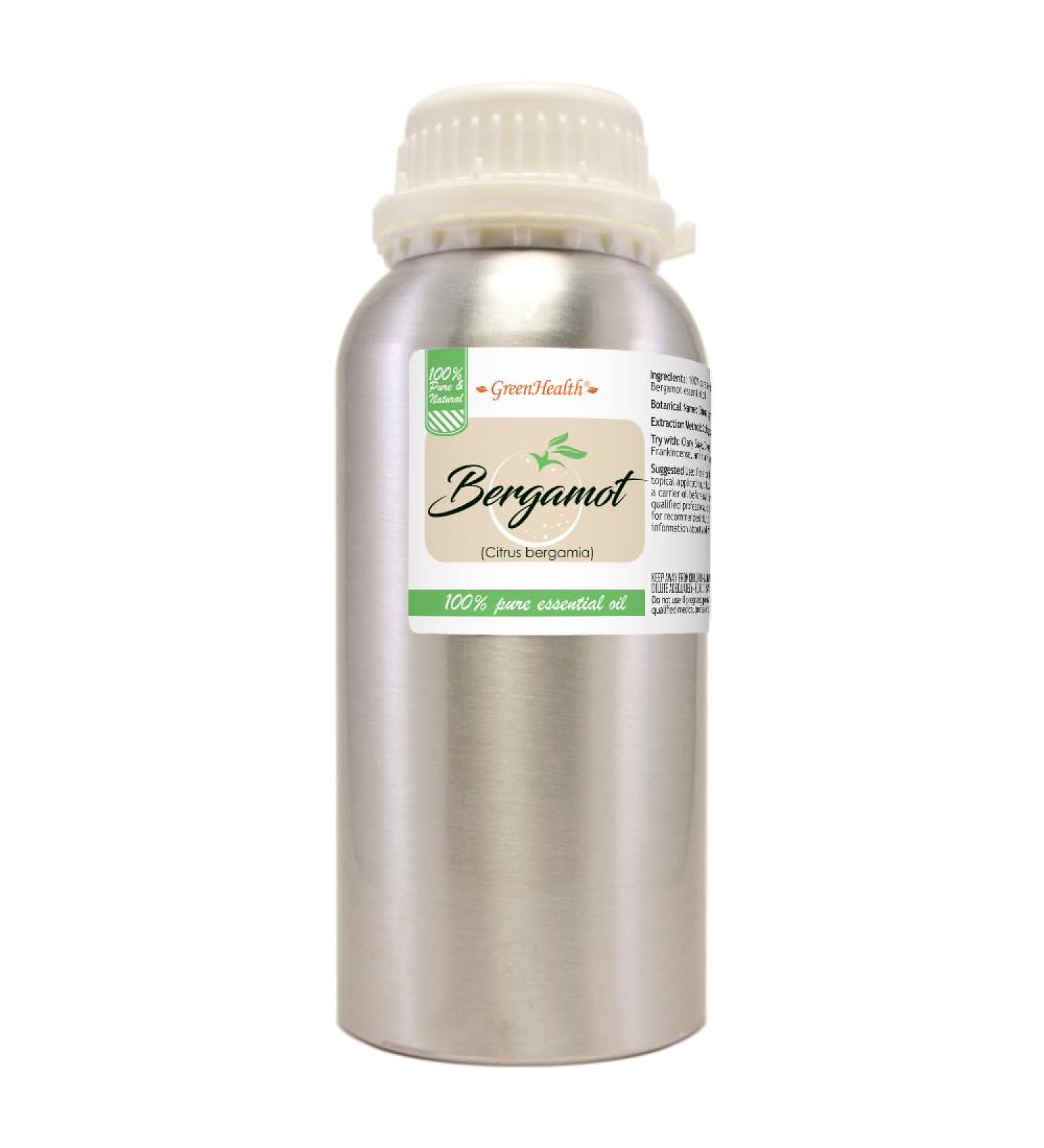 Bergamot Essential Oil 16 fl oz (473 ml) Aluminum Bottle w/Plug Cap 100% Pure Essential Oil GreenHealth - Buy Online on GoSupps.com