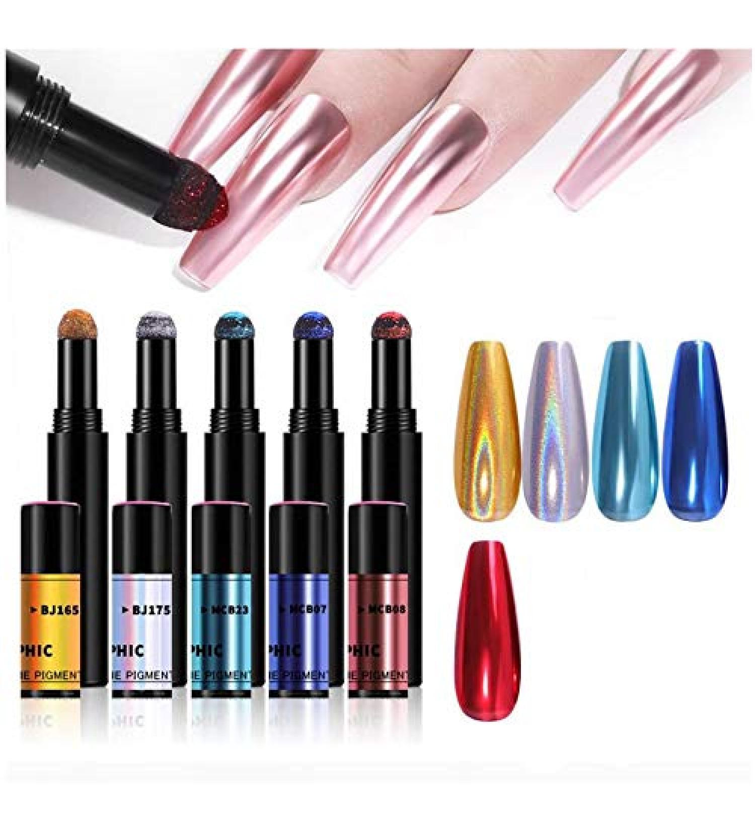 XICHEN Chrome Air Cushion Nail Powder Pen - 5 Colors Set | Holographic Mirror Effect Manicure Tool for Laser Gold & Silver Nails - Buy Online on GoSupps.com