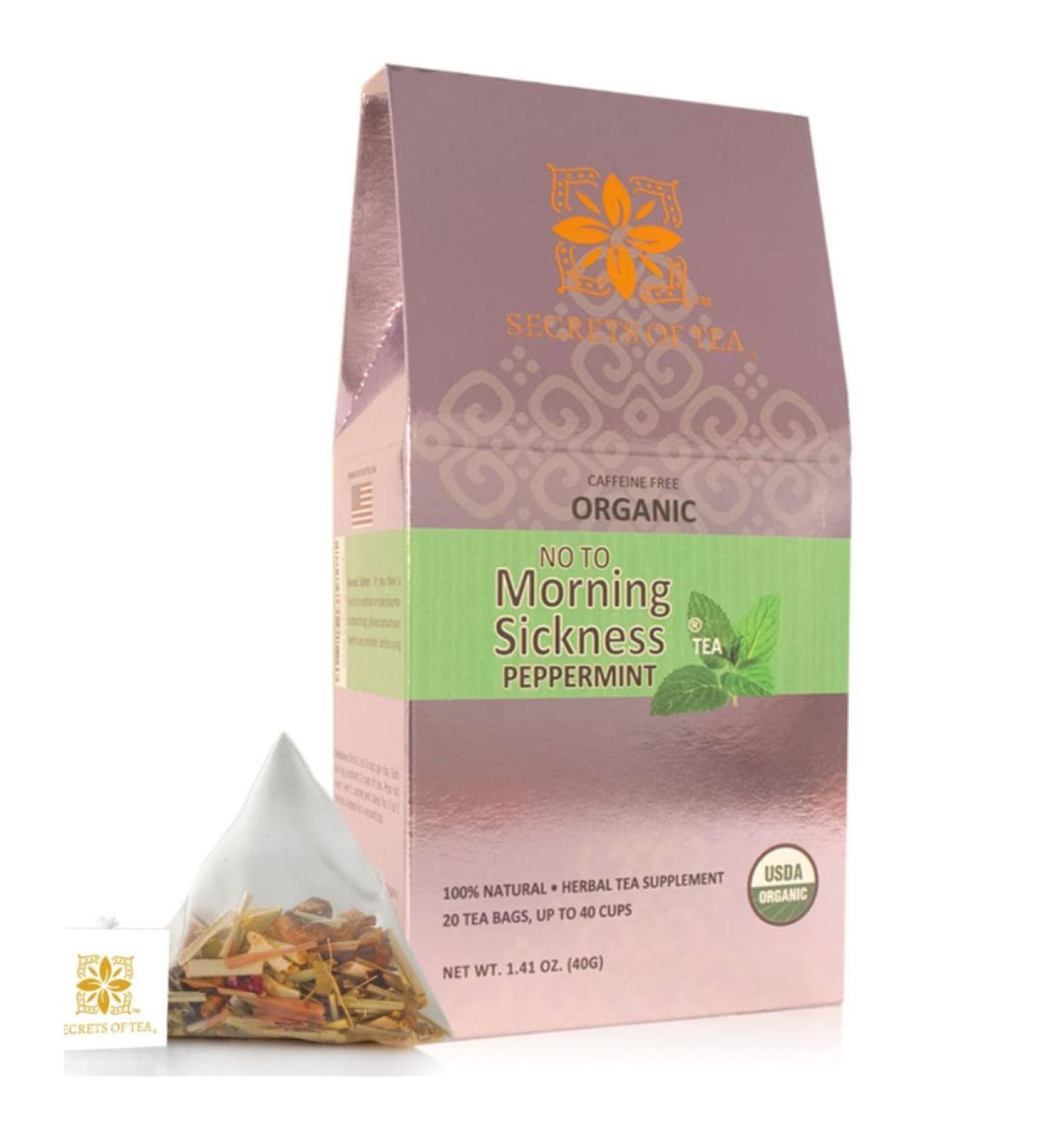 Organic Peppermint Morning Sickness Relief Pregnancy Tea - 20 Count - No Caffeine - Natural Relief for Cramps, Nausea & Constipation - Can be Served Hot or Cold - Secrets of Tea - Buy Online on GoSupps.com