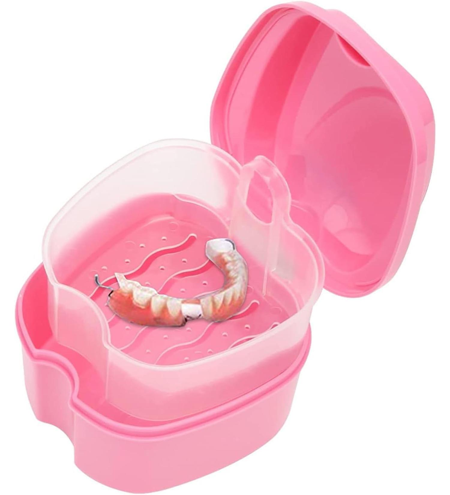 Denture Case Orthodontic Dental Retainer Box False Teeth Storage Container Dentures Container with Filter for Home & Travel Pink - Buy Online on GoSupps.com