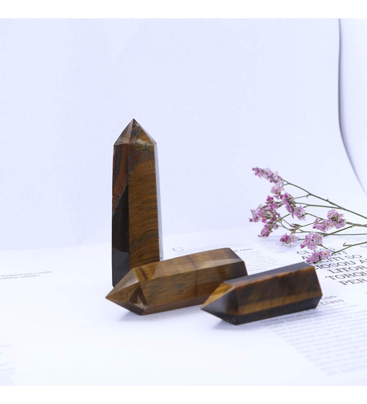 Natural Tiger Eye Crystal Hexagon Point - 70-80mm Healing Stone Wand | Unique Home Decor & Gift - Buy Online on GoSupps.com