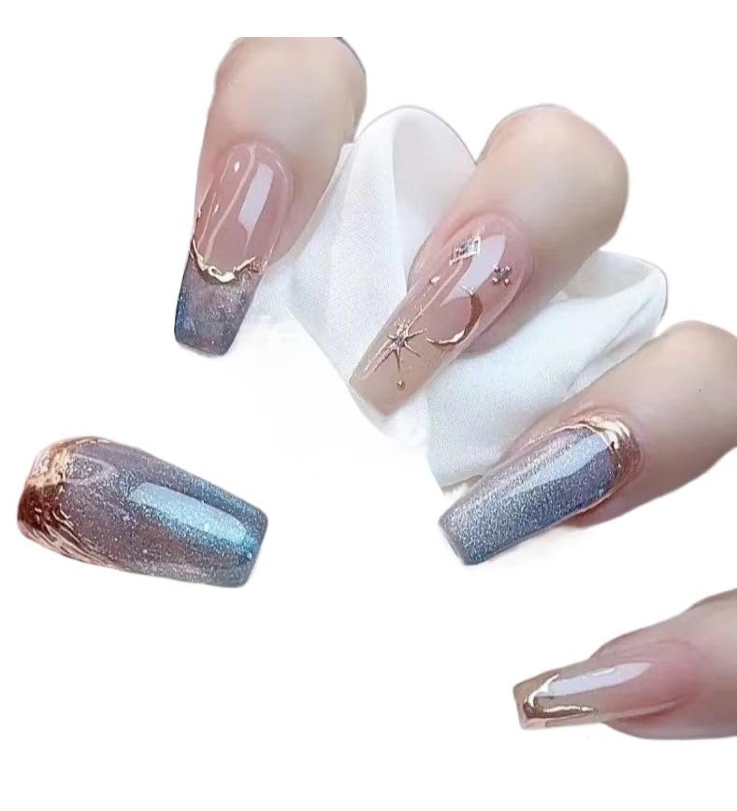 Temperament-enhancing manicure hand-made pink purple and blue princess style long armor.(S)