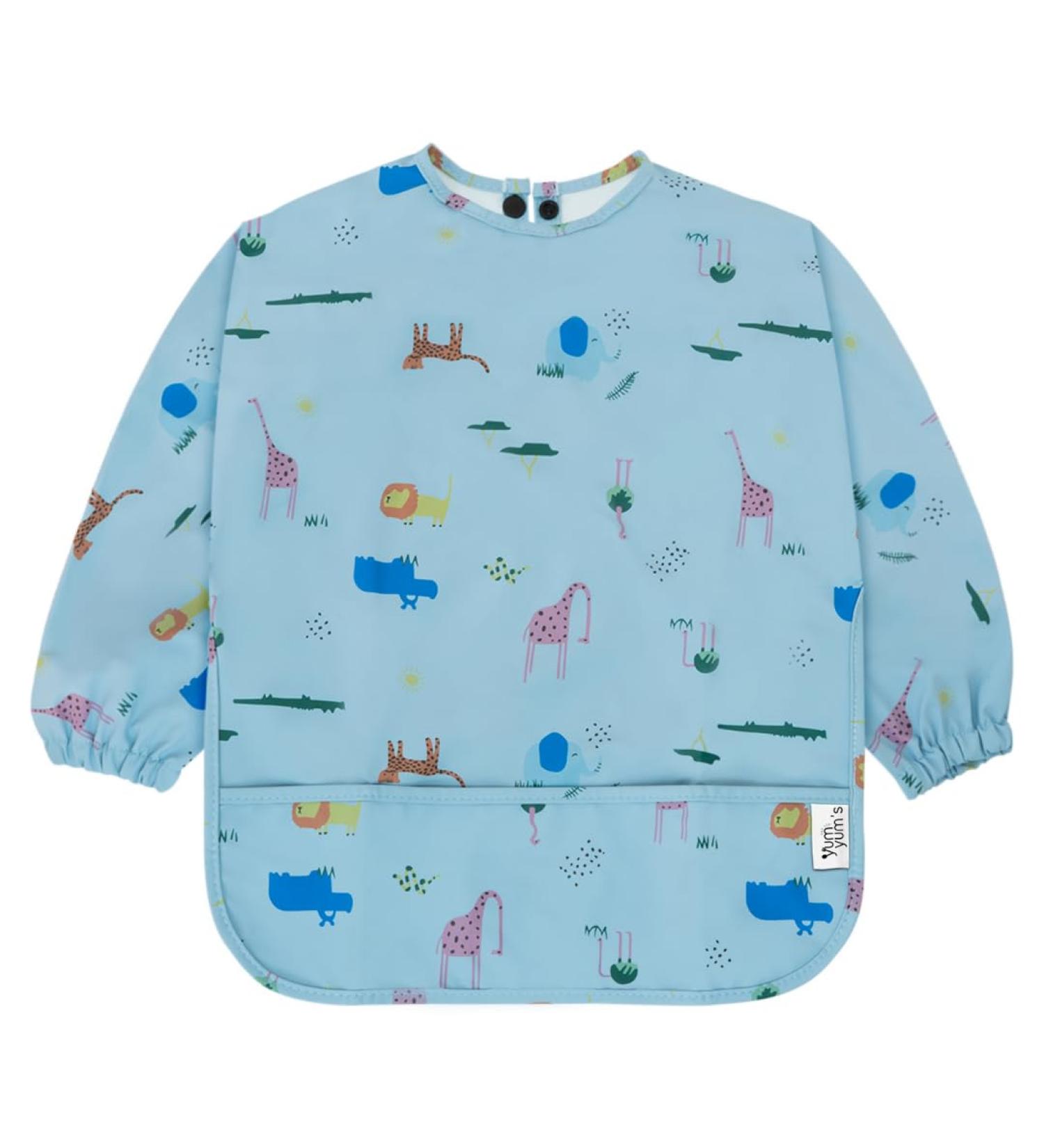 Yum Yum's Silicone Baby Bibs - Waterproof Long Sleeve Feeding Bib with Safari Friends Design | Ideal for Baby Weaning 6-12 Months - Buy Online on GoSupps.com