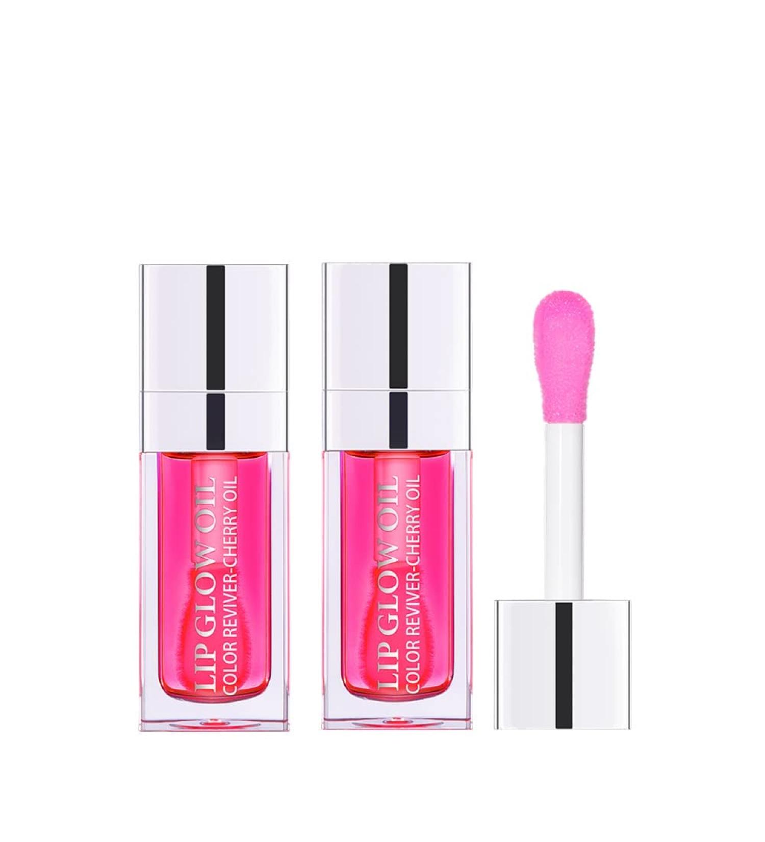 JISKG 2 PCS Plumping Lip Oil - Hydrating, Long Lasting, Nourishing Lip Care Oil with Glitter Shine - Raspberry Shade - Buy Online on GoSupps.com