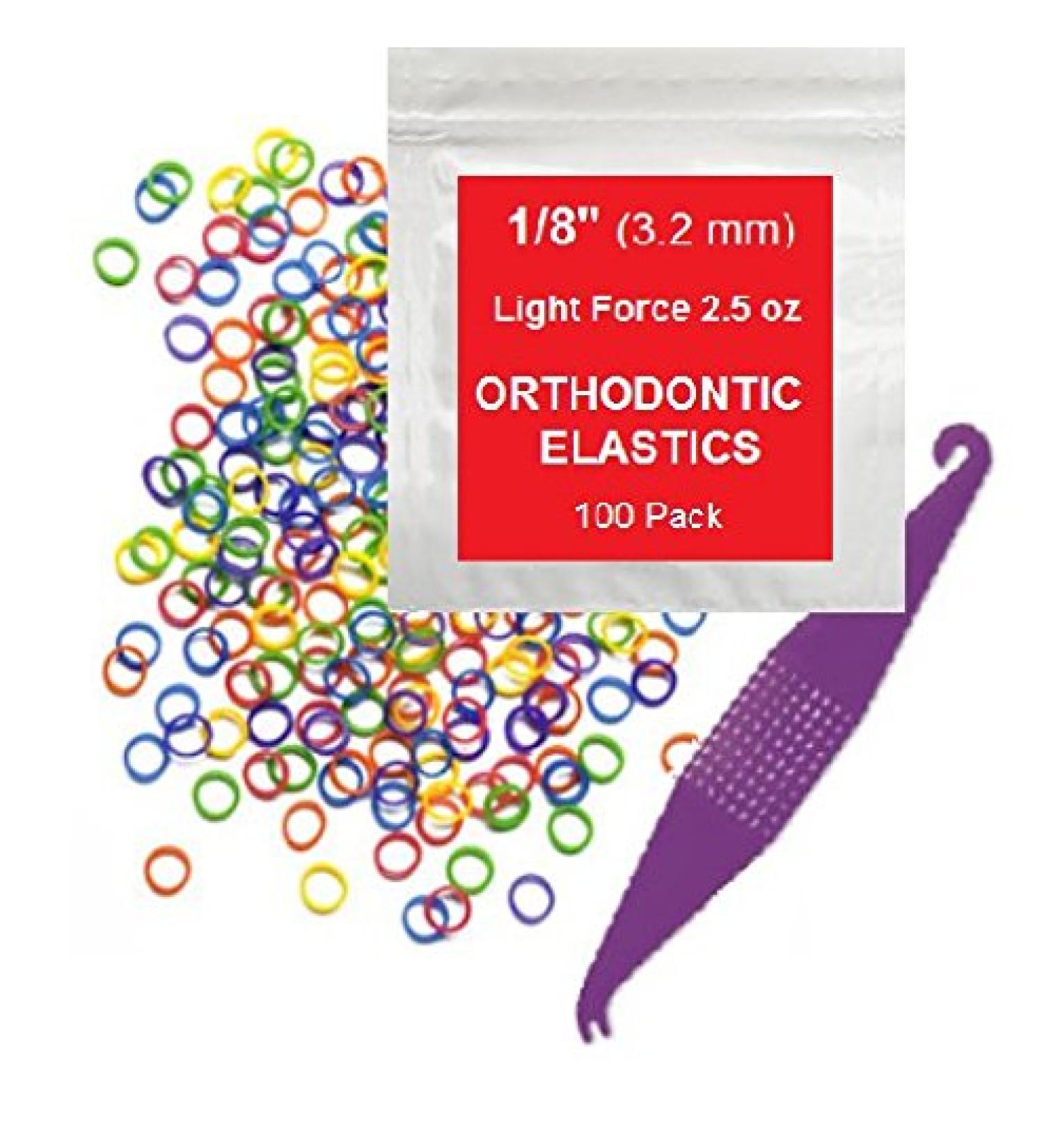 Neon Orthodontic Elastic Rubber Bands 1/8 Inch 100 Pack - Small Rubberbands for Braces, Dreadlocks, Hair Braids, Tooth Gap Fix | Includes Free Elastic Placer - Light Force 2.5 Ounce - Buy Online on GoSupps.com