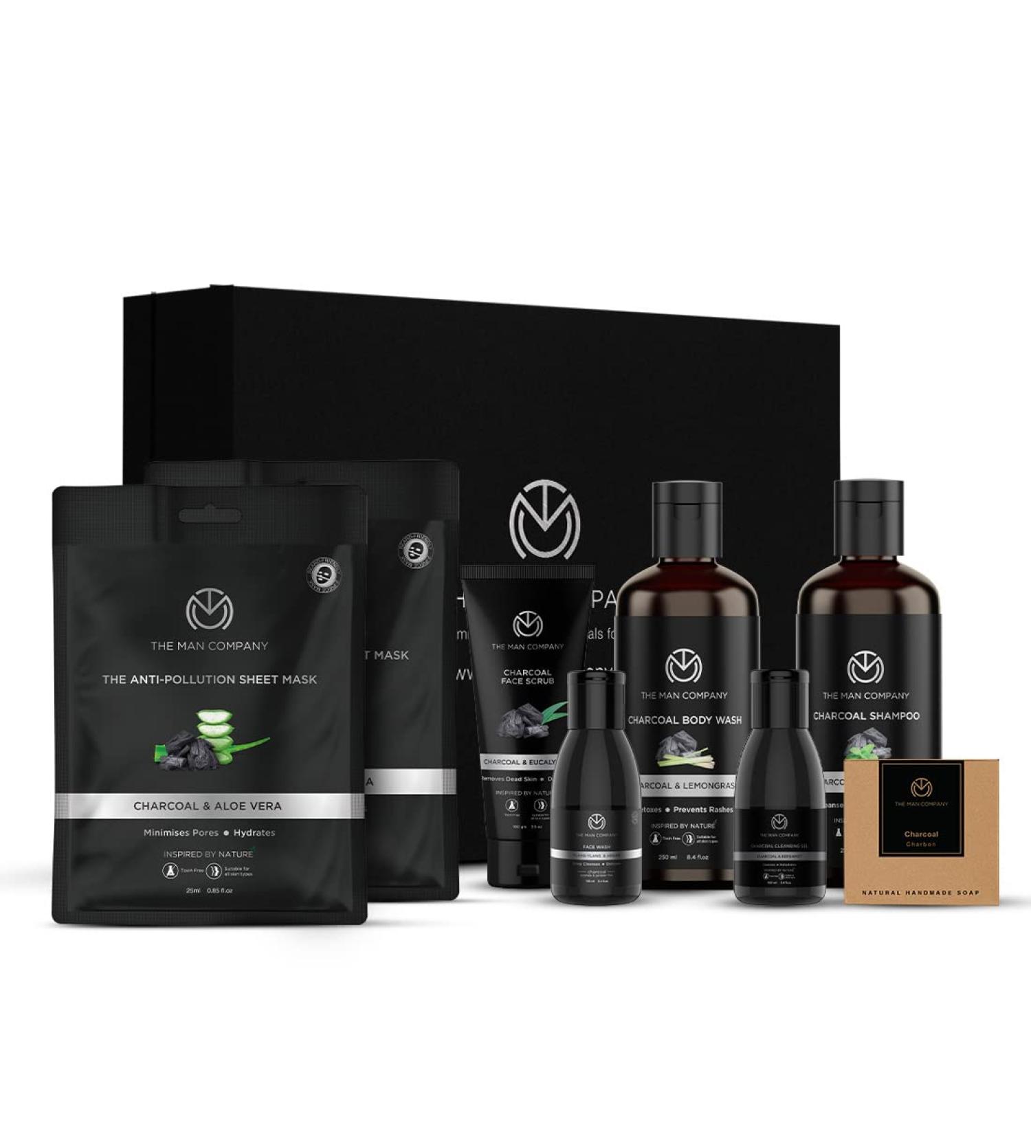Buy The Man Company Ultimate Charcoal Detan Kit | 8-Piece Grooming Set in Elegant Gift Box - Body Wash Shampoo Face Scrub & More | International Shipping Available - Buy Online on GoSupps.com