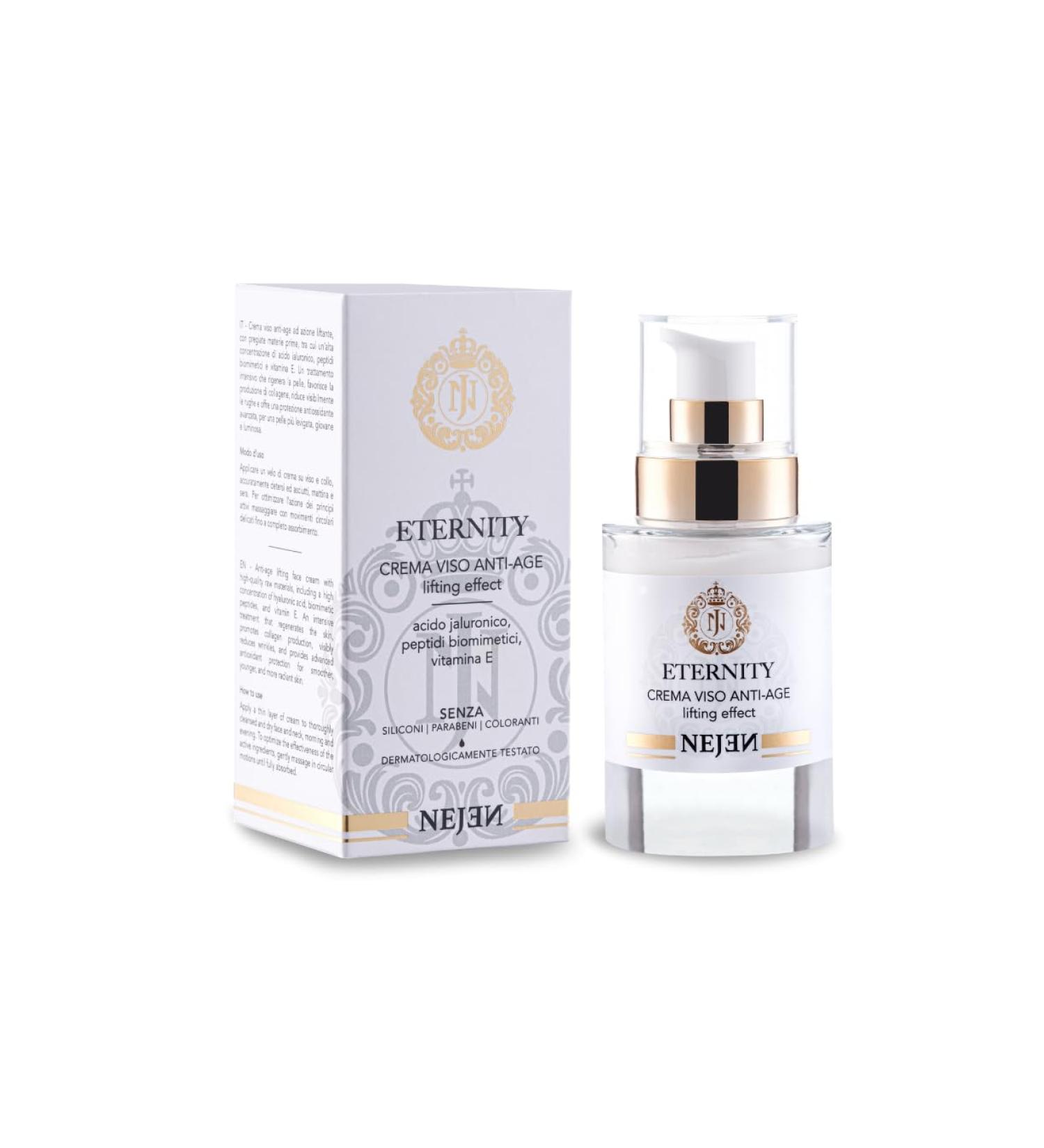 Nejen ETERNITY AntiAge face cream Made in Italy antiwrinkle lifting rich in ailuronic acid retinol collagen and vitamin C patented active ingredients Hyadisine Cellactive form - Buy Online on GoSupps.com