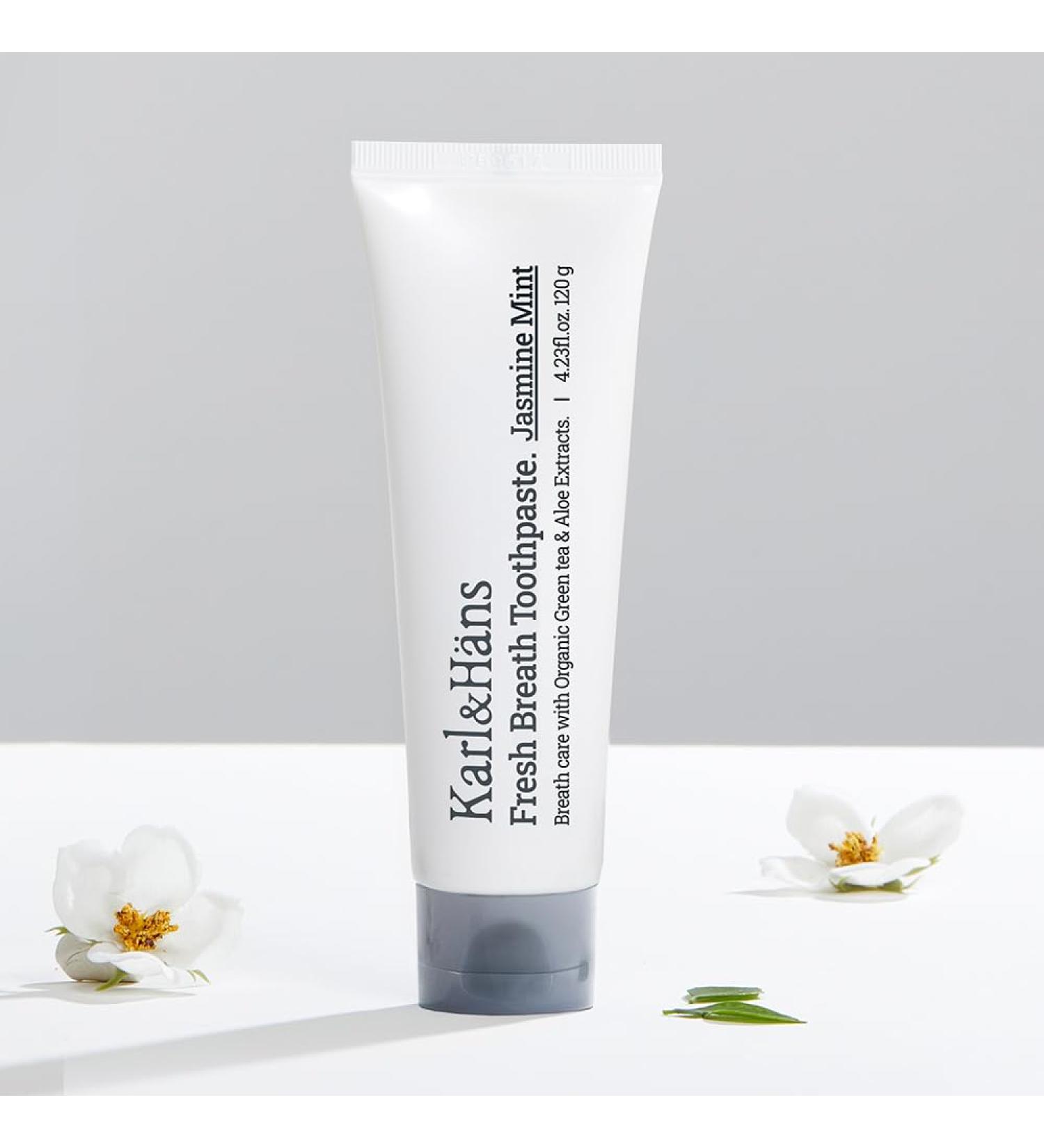 Karl&Hans Fresh Breath Jasmine Mint Toothpaste with Fluoride Bad Breath Removal, Cooling Jasmine Mint Freshness, Cavity Protection, Whitening & Stain Removal, 4.23 fl oz - Buy Online on GoSupps.com