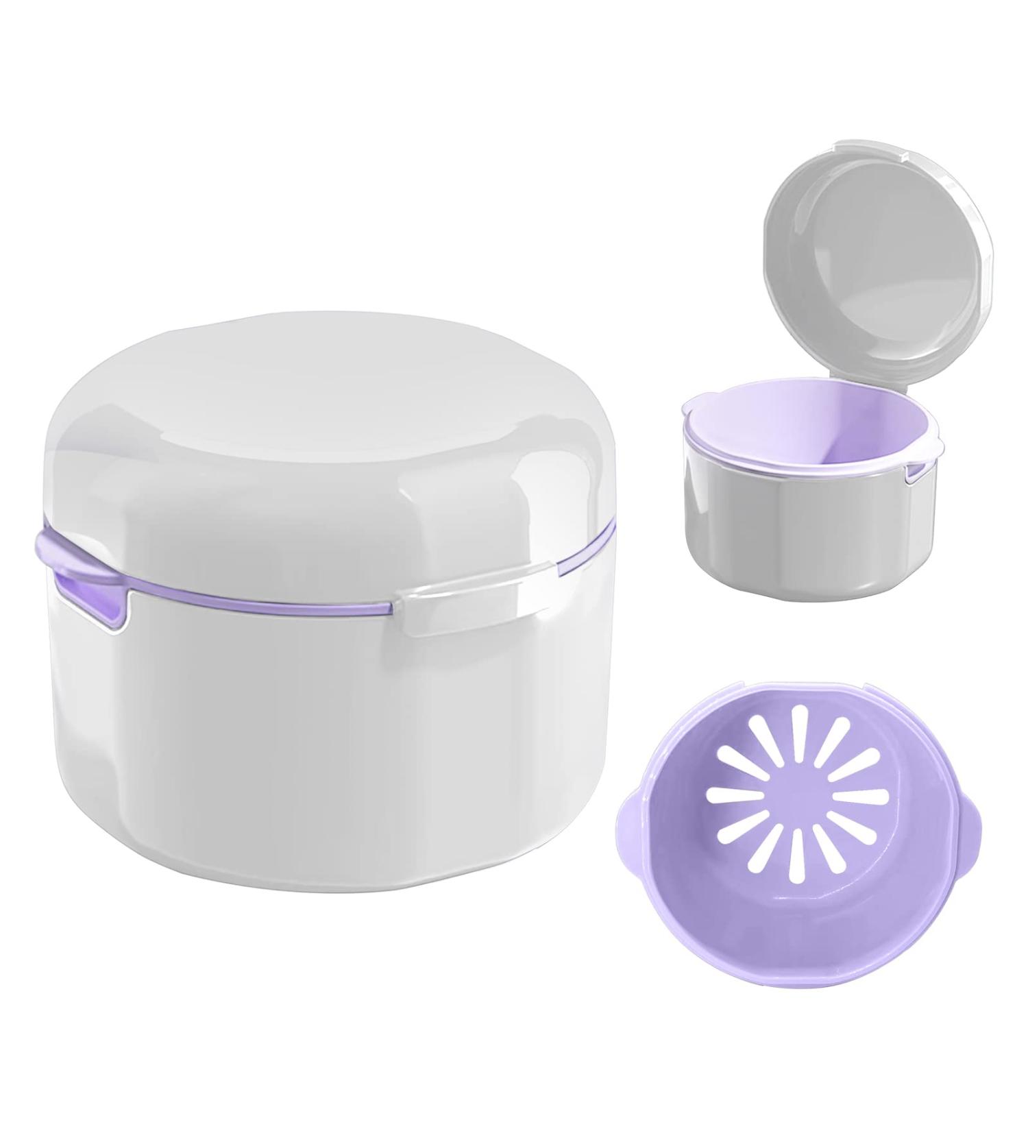 DIDATOOL Denture Cup Denture Bath Denture Cups for Soaking Dentures Denture Case with Lid Denture Bath with Rinsing Basket Easy to Carry and Clean Retainer Case Denture Cleaning kit (White) Round White - Buy Online on GoSupps.com