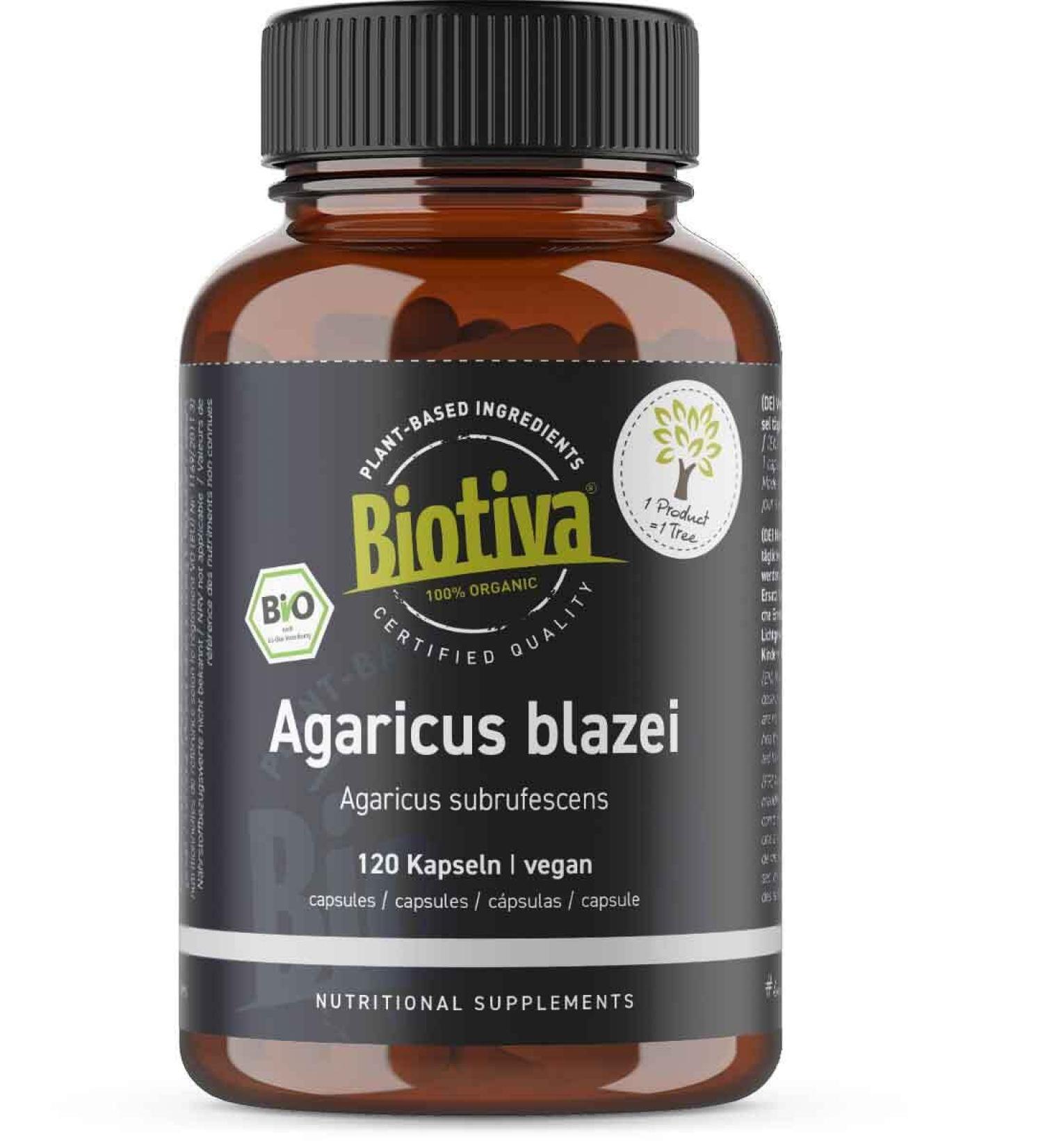 Agaricus Blazei Bio 120 Capsules | Premium EU Cultivated Vital Fungus | Organic & Additive-Free | Biotiva - Shipped Worldwide - Buy Online on GoSupps.com