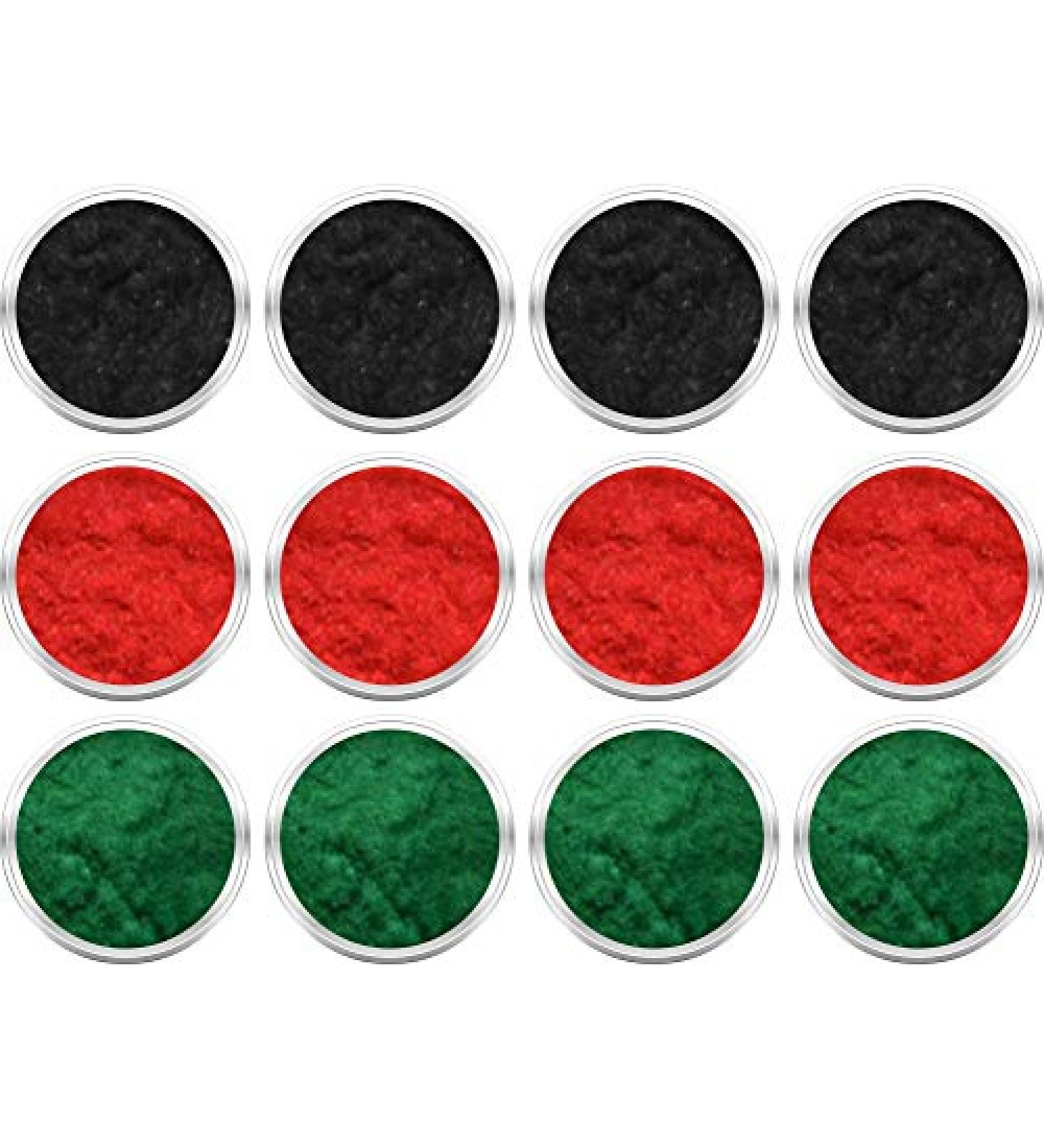 12 jars of nail art velvet powder - 4 each in black red and green 12 x 3ml