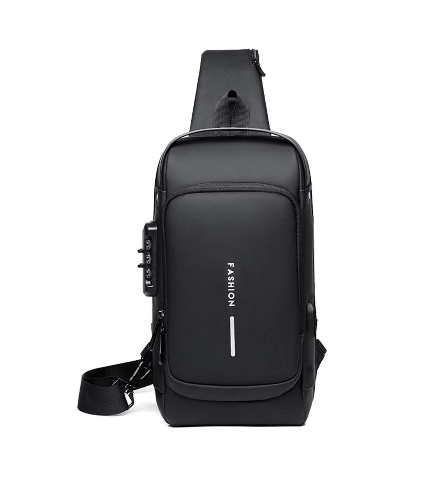 Fandare Breast Pocket Sling Bag - Waterproof Business Shoulder Bag with USB Charging & Password Protection - Ideal Travel Crossbody Daypack - Black - Buy Online on GoSupps.com
