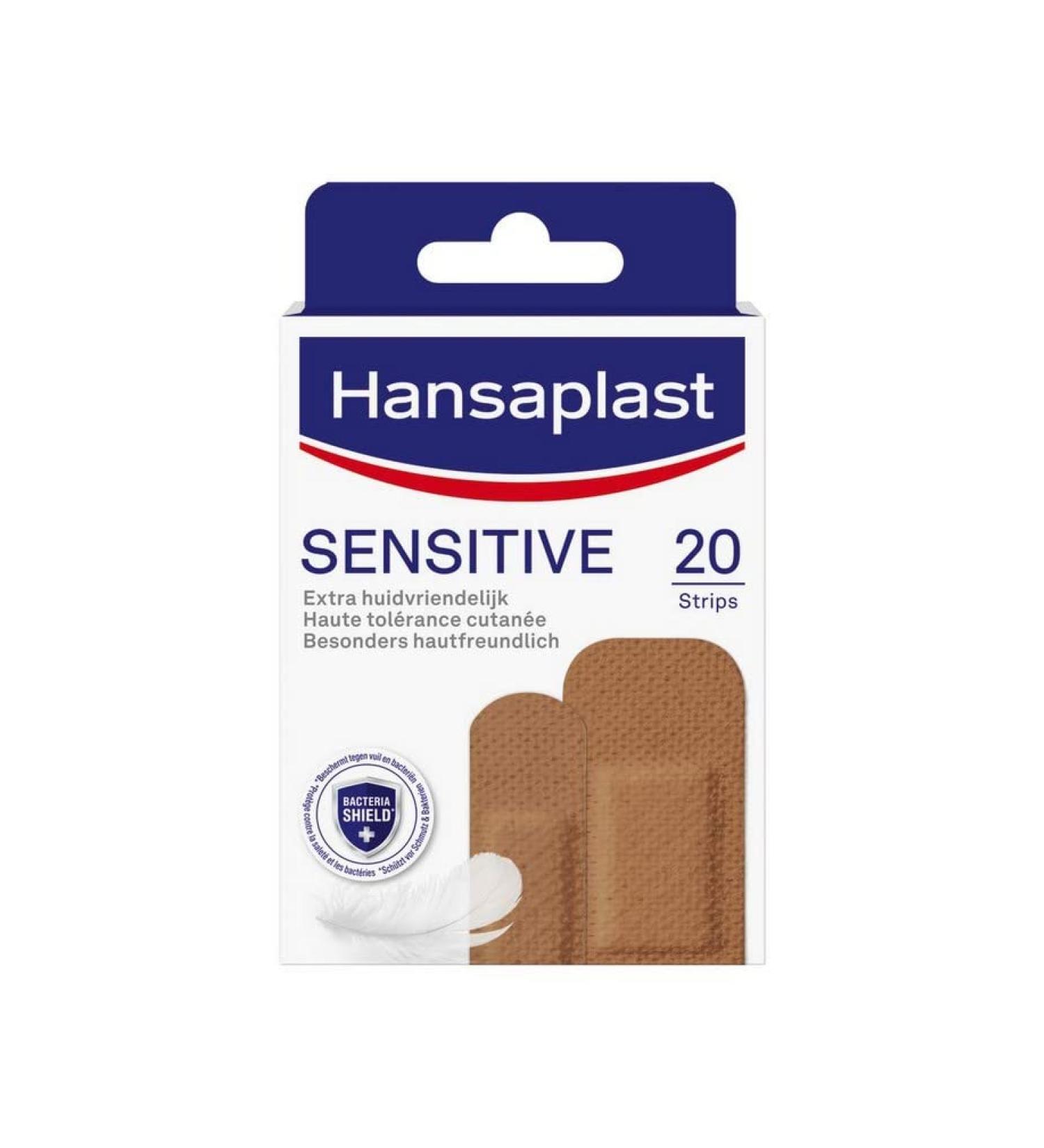 Hansaplast sensitive skin tone pavement medium skin -friendly and hypoallergenic wound pavement with Bacteria Shield & Safe adhesive power painless plasters 20 strips medium (20 pieces) medium