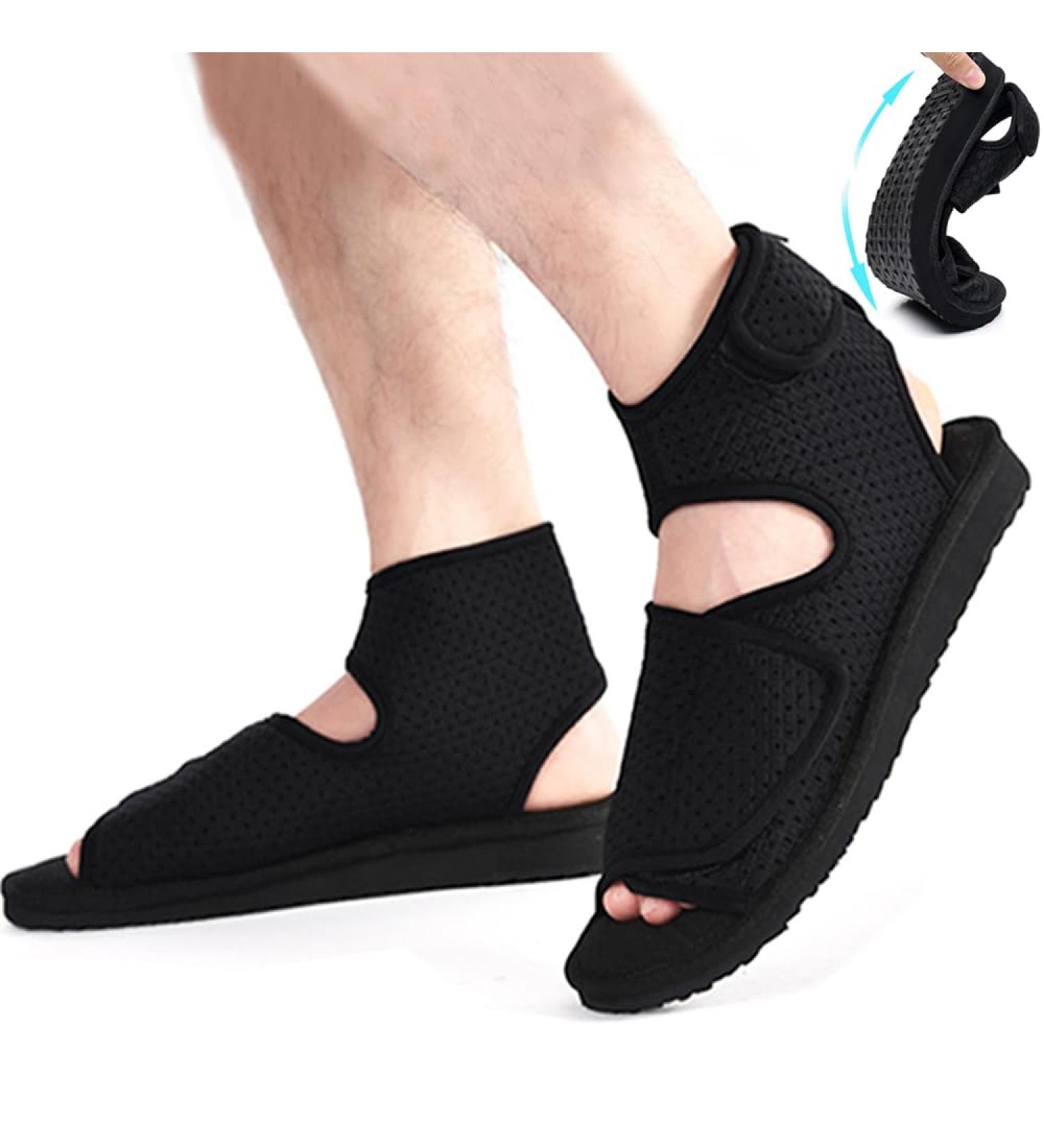Men's Shatter-resistant Ankle Support Sandals - Lightweight Comfortable & Adjustable Ankle Protection Shoes for Sprains & Strains - Black - Buy Online on GoSupps.com