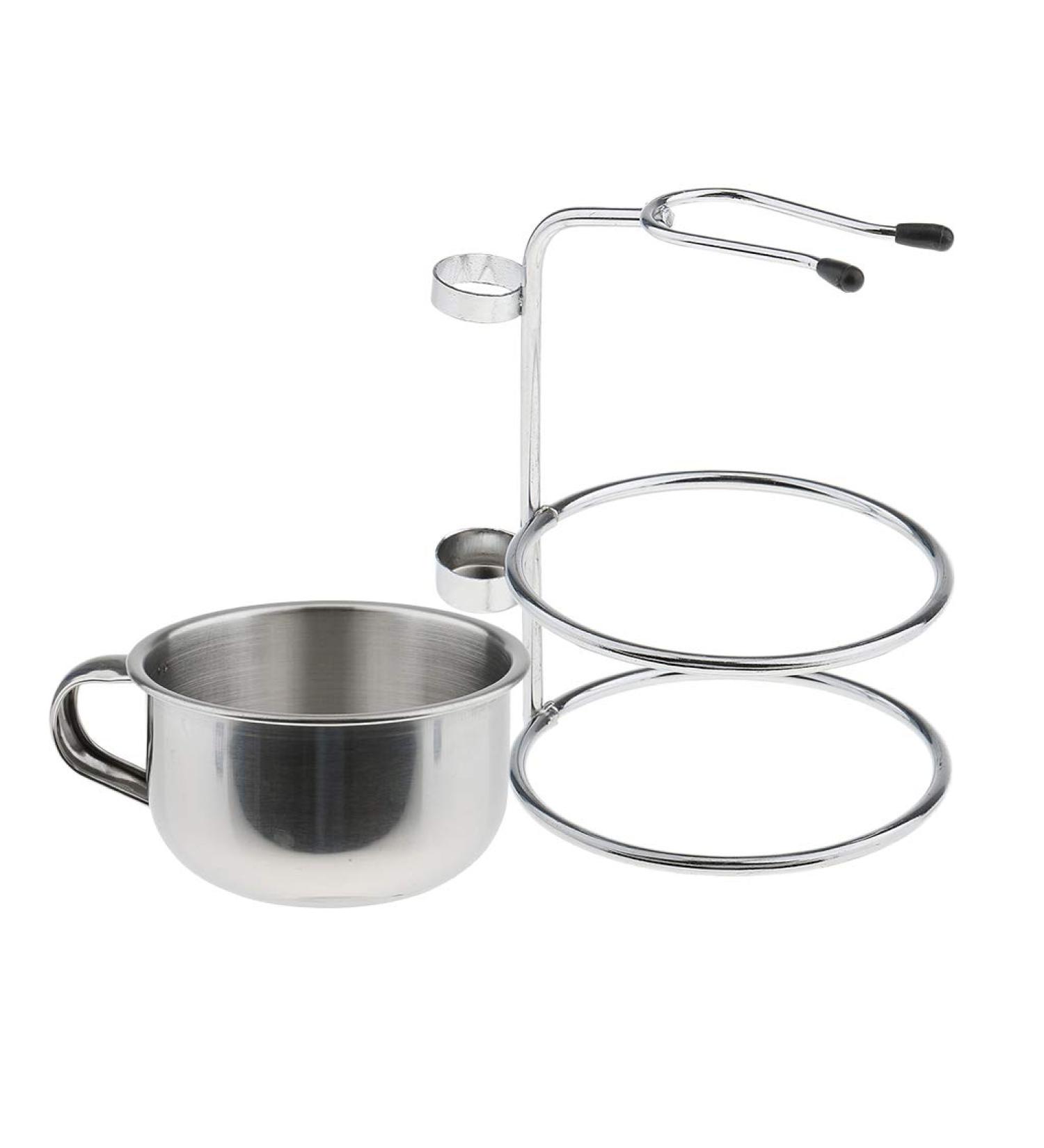 Stylish Stainless Steel Razor Holder & Shaving Brush Set for Men - Practical Shaving Rack with Bowl | 8.45x12cm Silver - Buy Online on GoSupps.com