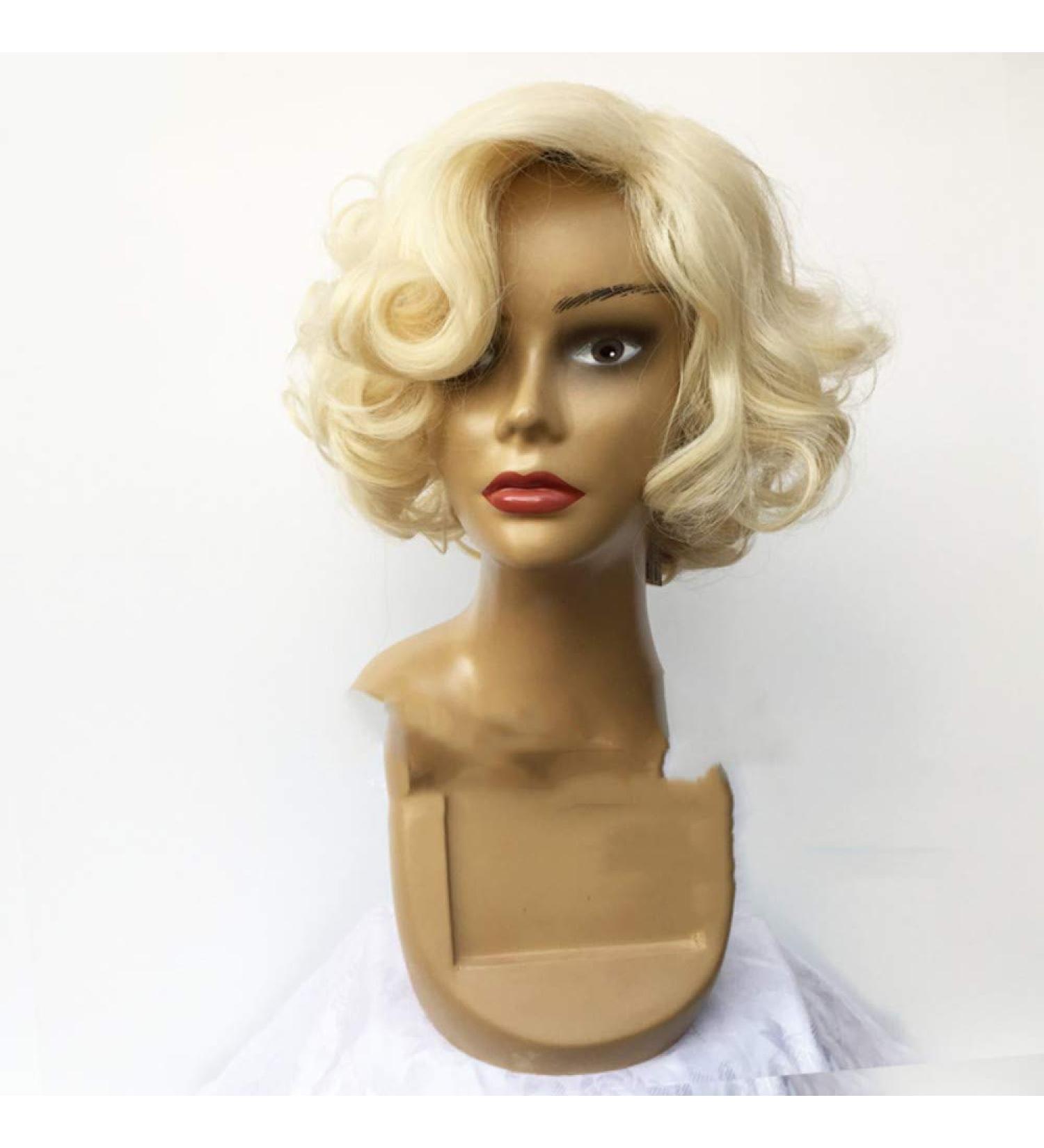 Marilyn Monroe Wig Gold Female Short Curly Hair Light Gold Wig by WIG MINE