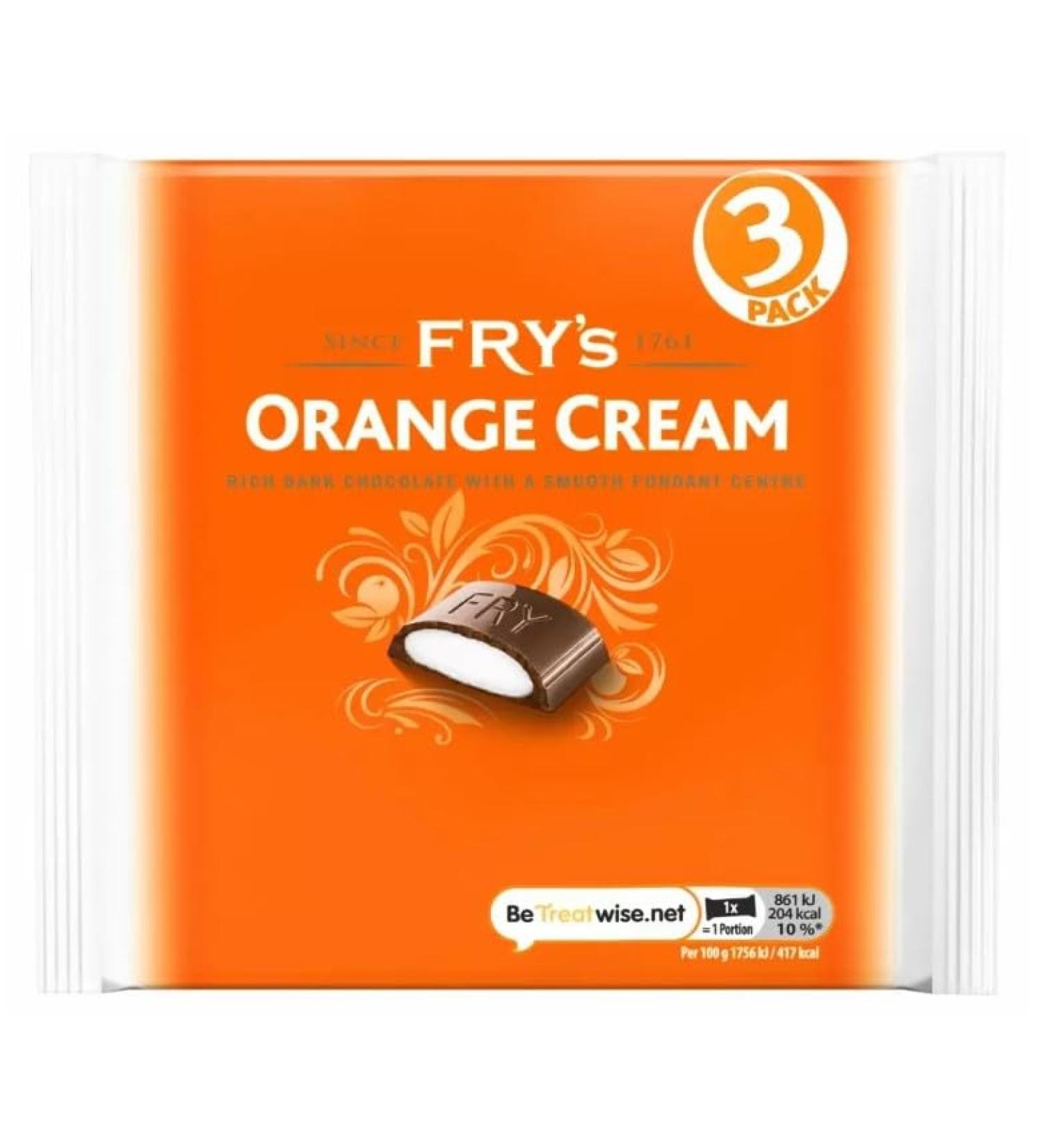 3 x Fry's Orange Cream Chocolate Bar 3 Pack 147g Delicious Tasty And Twisty Treat Gift Hamper - Buy Online on GoSupps.com