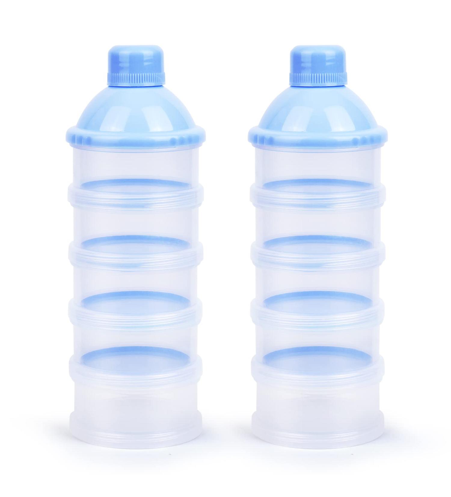Vicloon Baby Milk Powder Dispenser - 2pcs Portable 5 Layers, 100ml per Layer, Stackable Pots, Blue - Buy Online on GoSupps.com