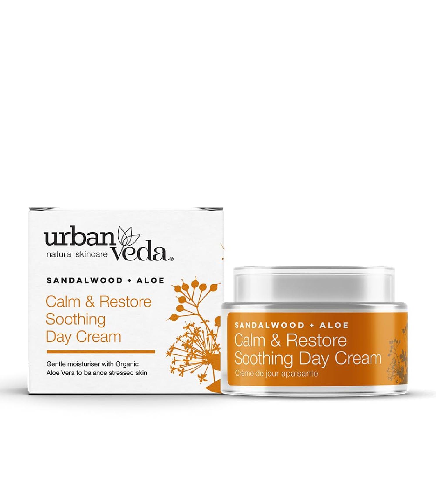Urban Veda Calm & Restore Soothing Day Cream| Hydrating Face Cream with Sandalwood & Organic Aloe Vera| For Dry Sensitive and Inflamed Skin| Moisturiser Face Women and Men| Collagen Face Cream| 50 ML - Buy Online on GoSupps.com