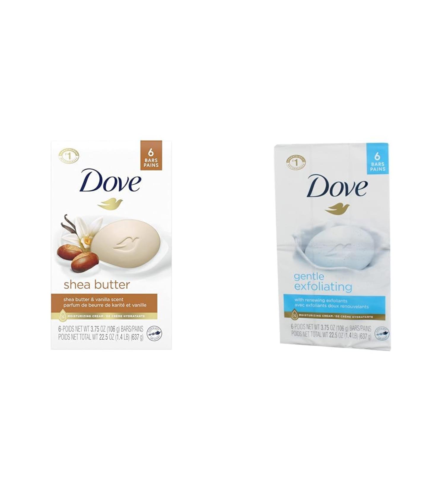 Dove Beauty Bar Shea Butter + Gentle Exfoliating for Soft Pampered and Smooth Skin | 12 Bars shea butter + soap Gentle Exfoliating - Buy Online on GoSupps.com