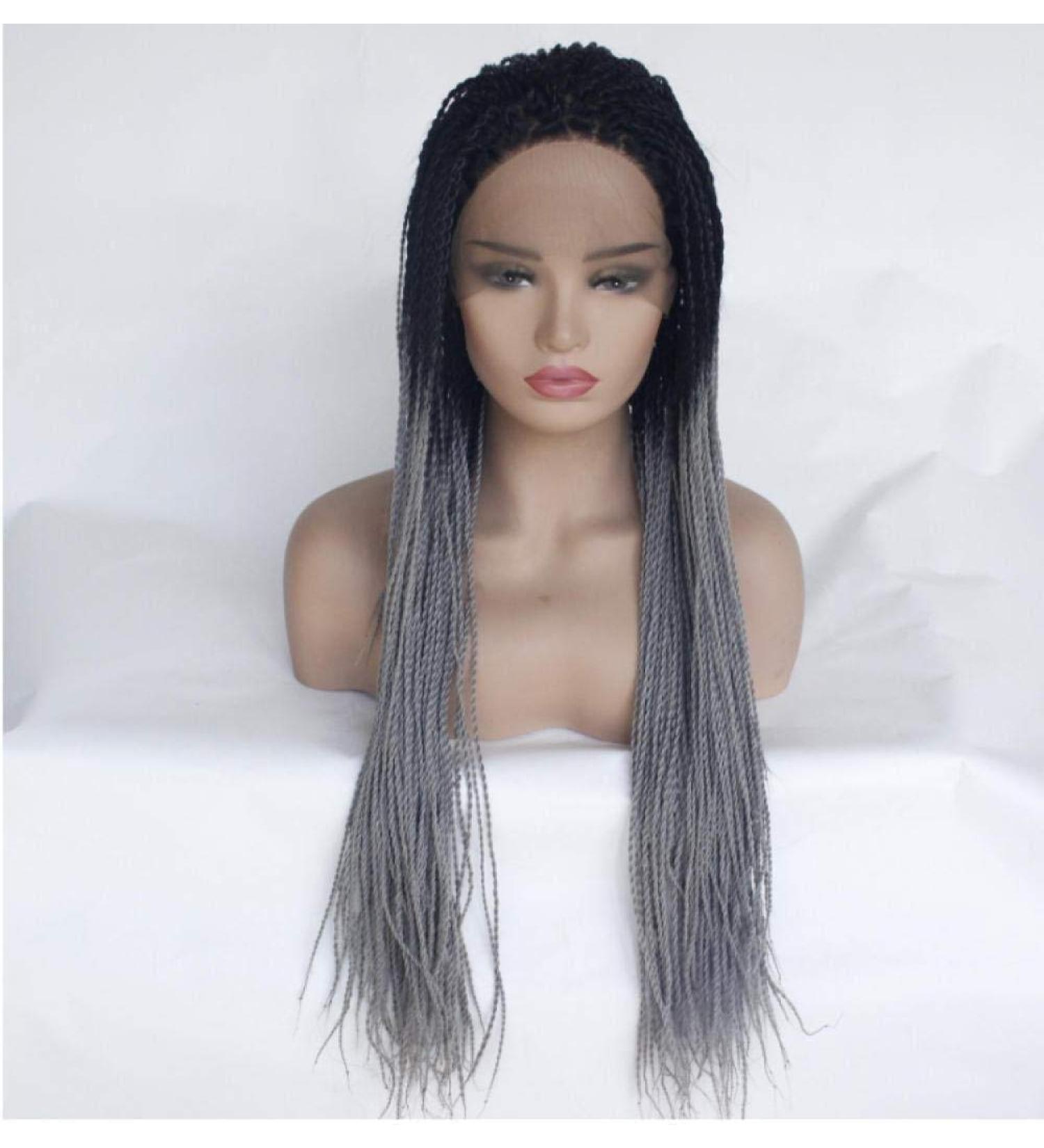 BGHJUE N Gray Gradient Braiding Synthetic Wig with Side Fringe - 50% Human Hair High Density Glueless Wig for Women - International Shipping - Buy Online on GoSupps.com