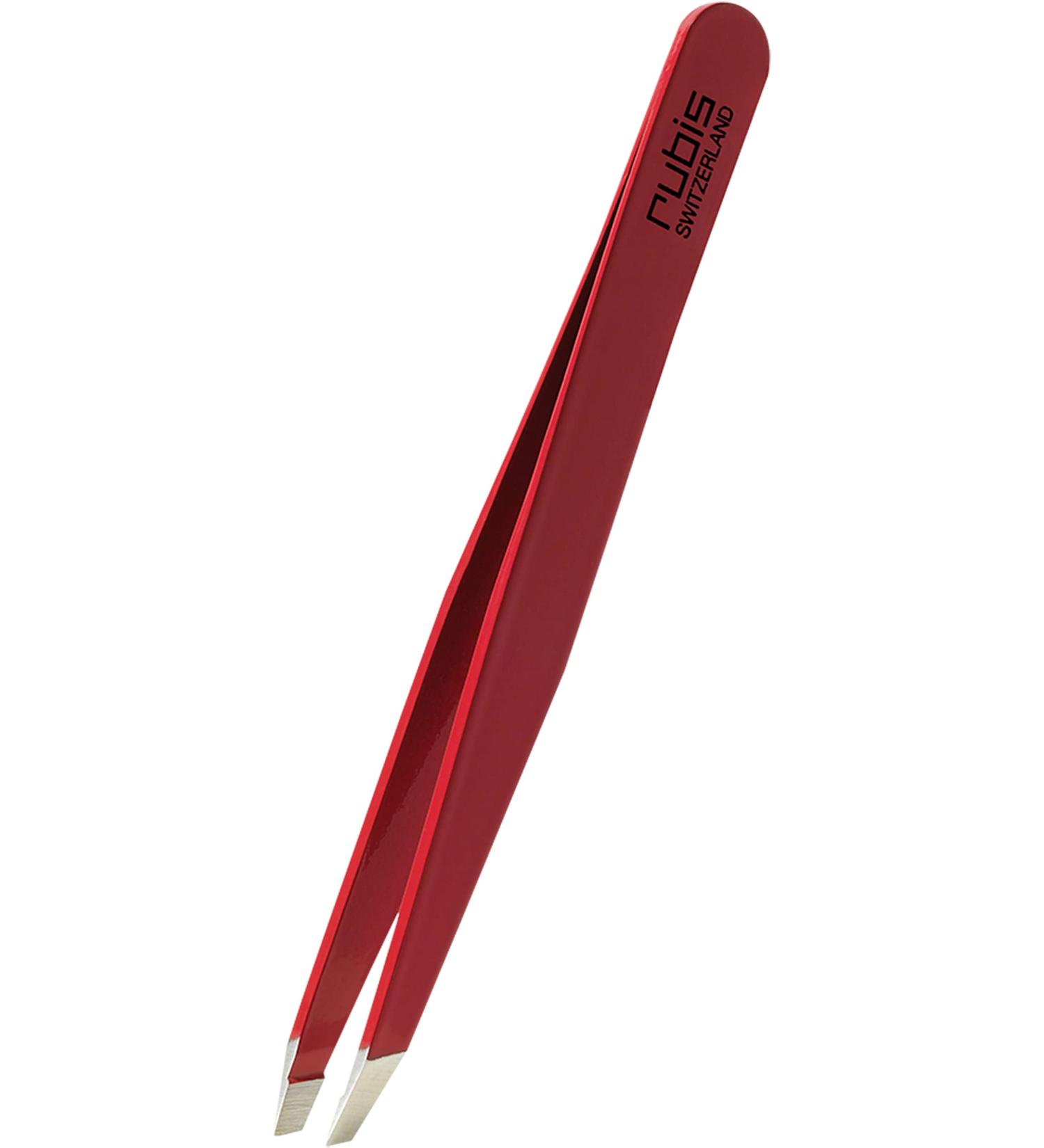 Rubis Red Tweezers - Slanted Fine & Pointed - Professional Eyebrow Hair Removal Tool - Buy Online on GoSupps.com