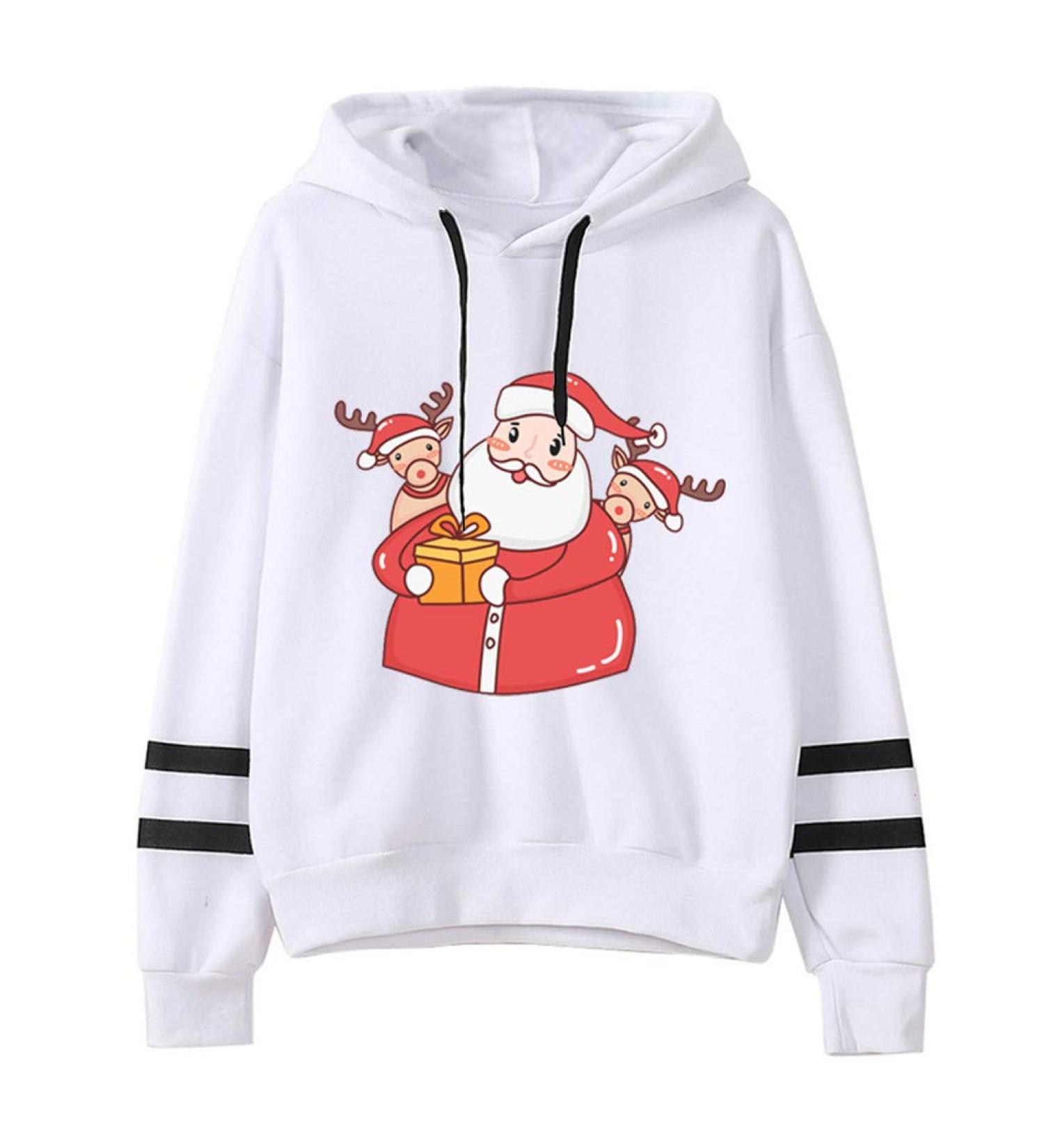 Bigfanshu Womens Dresses Christmas Printing Stripe Round Collar Long Sleeves Sweater Tops White - Buy Online on GoSupps.com