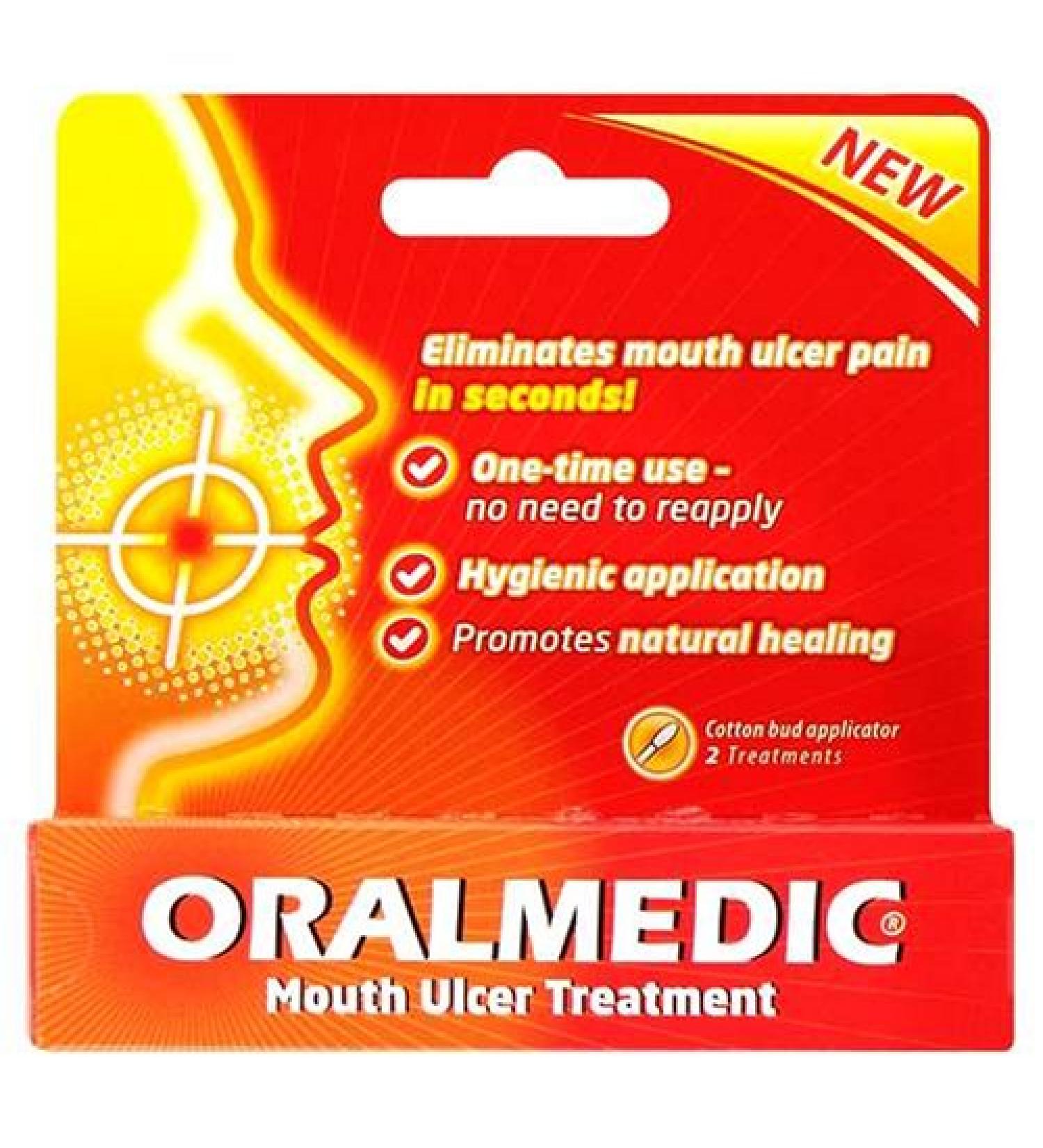 Oralmedic Mouth Ulcer and Canker Sore Treatment, Instant Pain Relief (2 Treatments swabs)