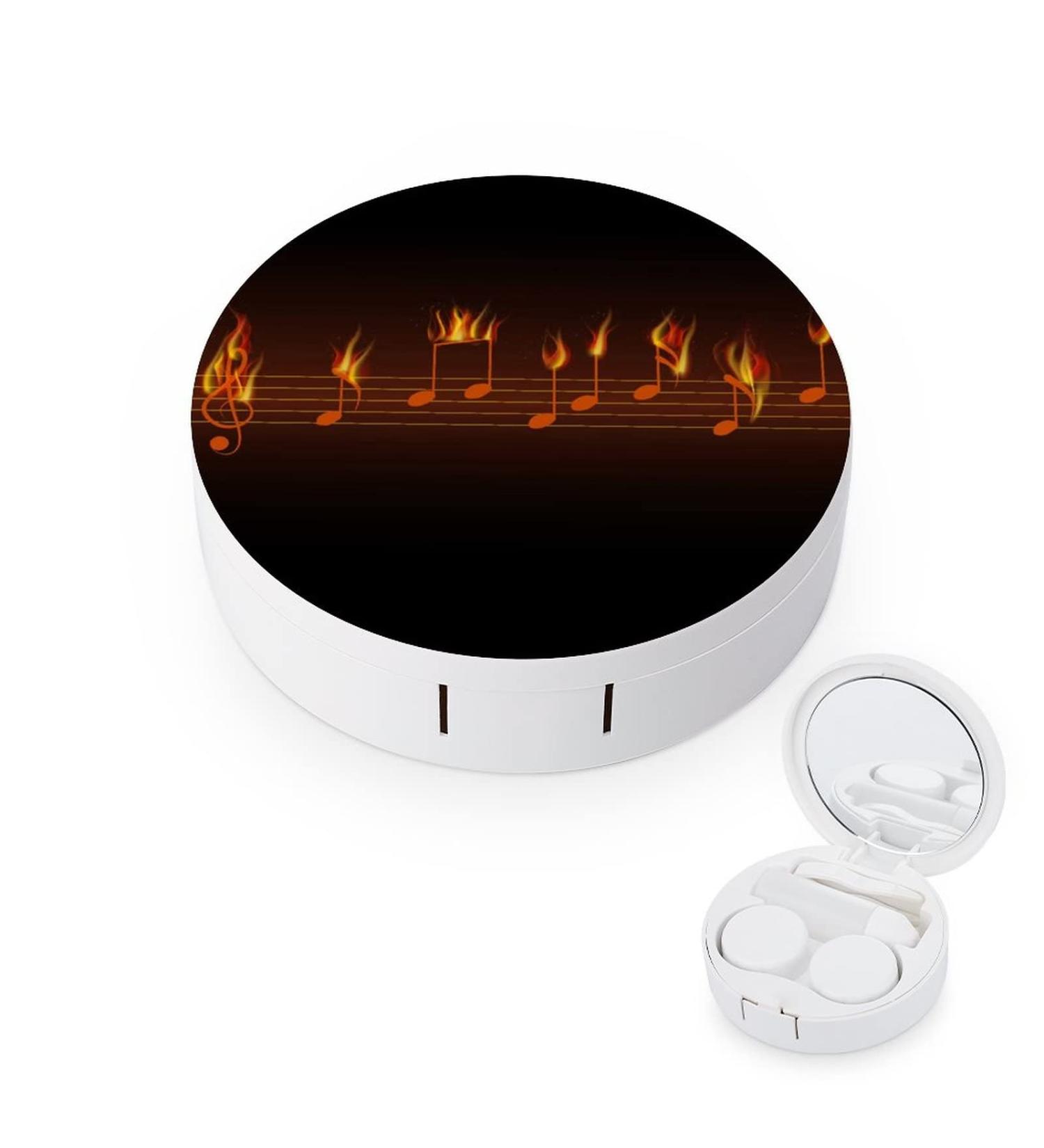 Fire Burning Musical Notes Round Case For Contact Lens Kit Storage Box with Mirror Printed - Buy Online on GoSupps.com