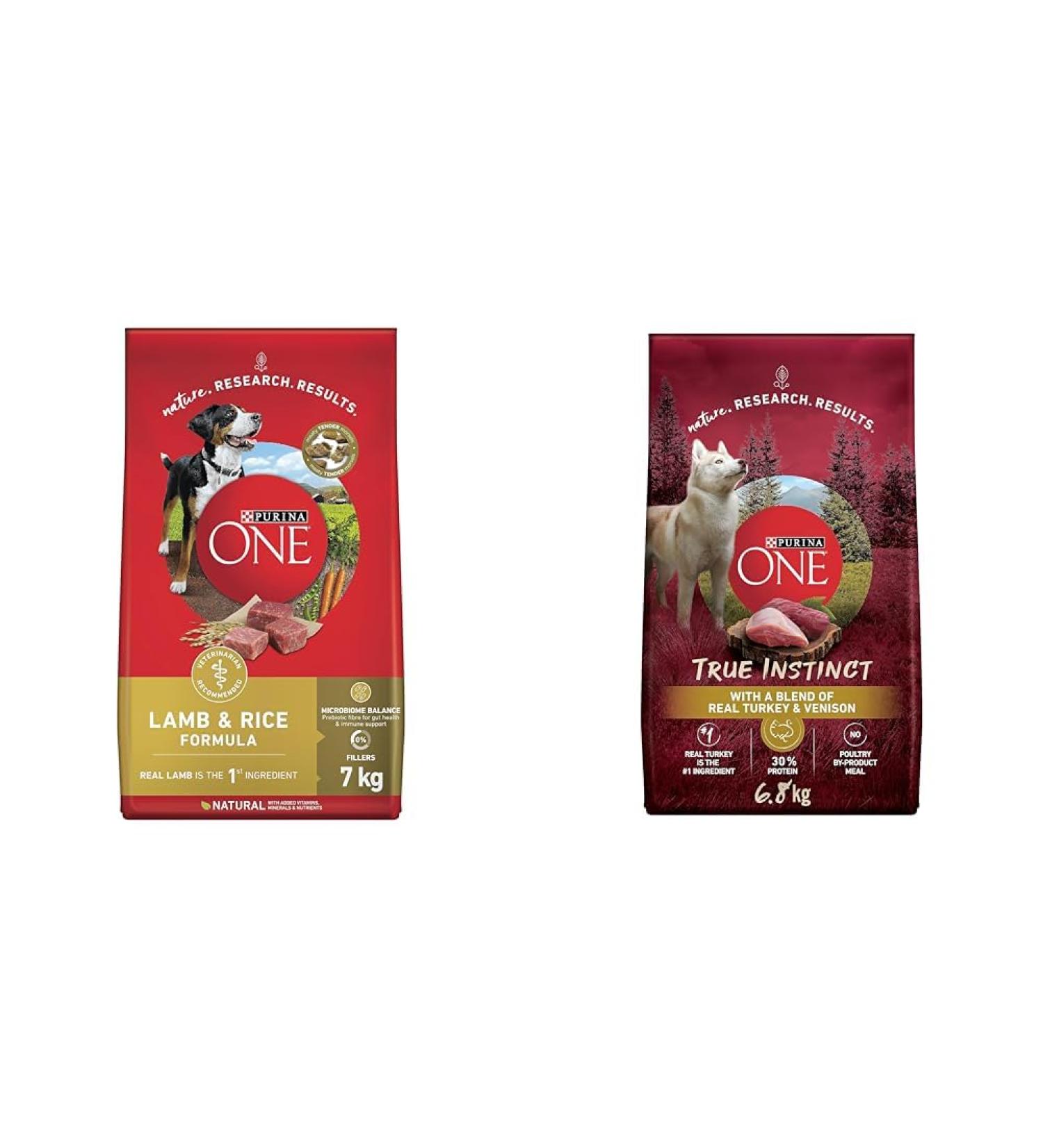 Purina ONE Dry Dog Food Lamb & Rice - 7 kg Bag & True Instinct High Protein Dry Dog Food Turkey & Venison - 6.8 kg Bag 7 kg (Pack of 1) Dry Dog Food + Dog Food Turkey & Venison - Buy Online on GoSupps.com