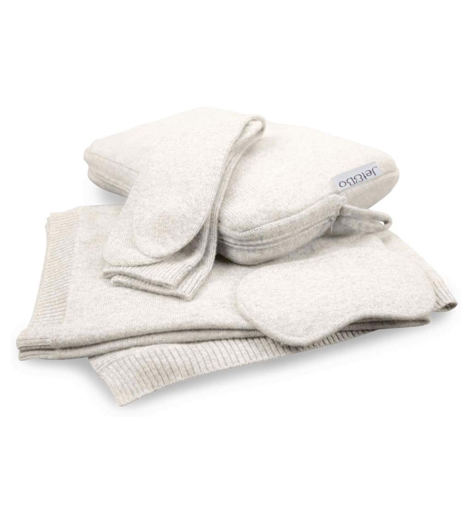 Jet&Bo 100% Pure Cashmere Travel Set - Ivory | Blanket, Eye Mask, Socks & Carry/Pillow Case - Buy Online on GoSupps.com