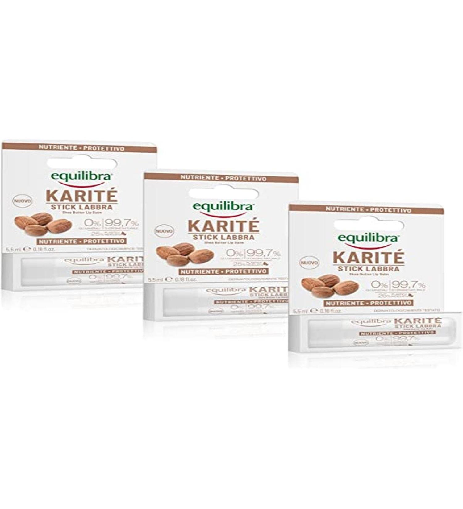 Equilibra Equilibra Face Shea Stick Lip Balm with Protection Action for Soft and Silky Lips Nourishing Shea Butter Emollient Jojoba Oil Vitamin and Antioxidant 3 Pieces of 5 ml