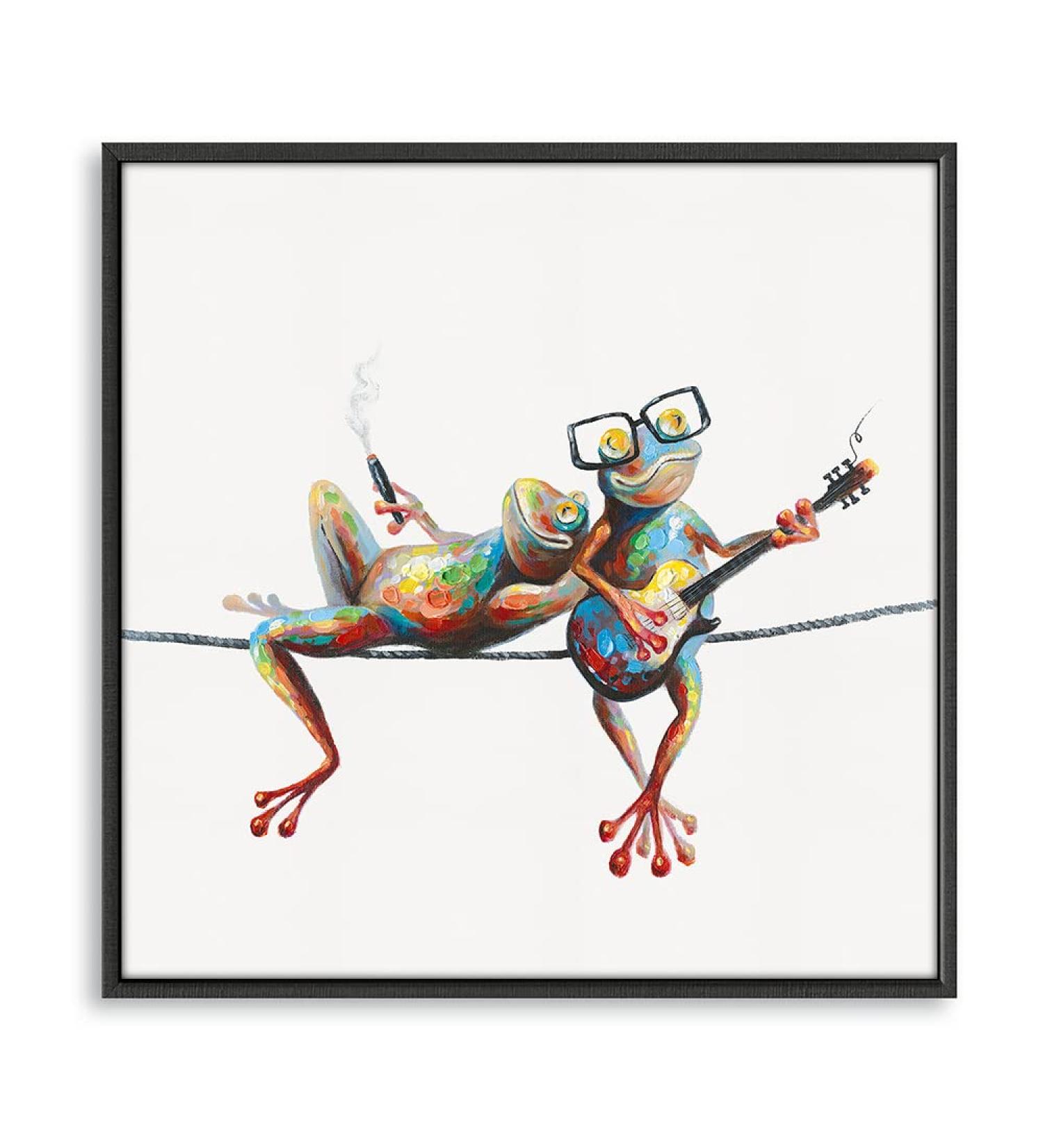 Yidepot Canvas Frog Wall Art Decor - Happy Frogs with Glasses - 30x30CM Framed - Buy Online on GoSupps.com