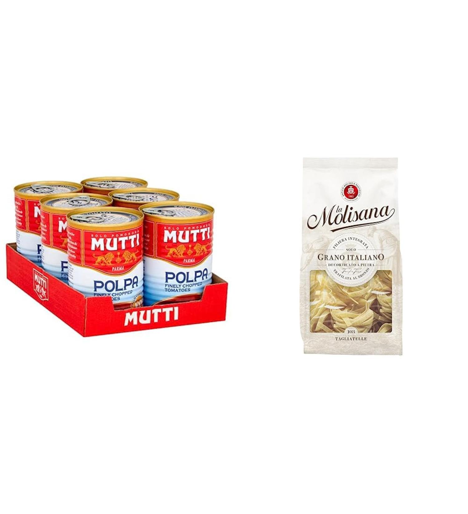 Mutti Finely Chopped Tomatoes 400g (Pack of 6) + La Molisana No.103 Tagliatelle 500g