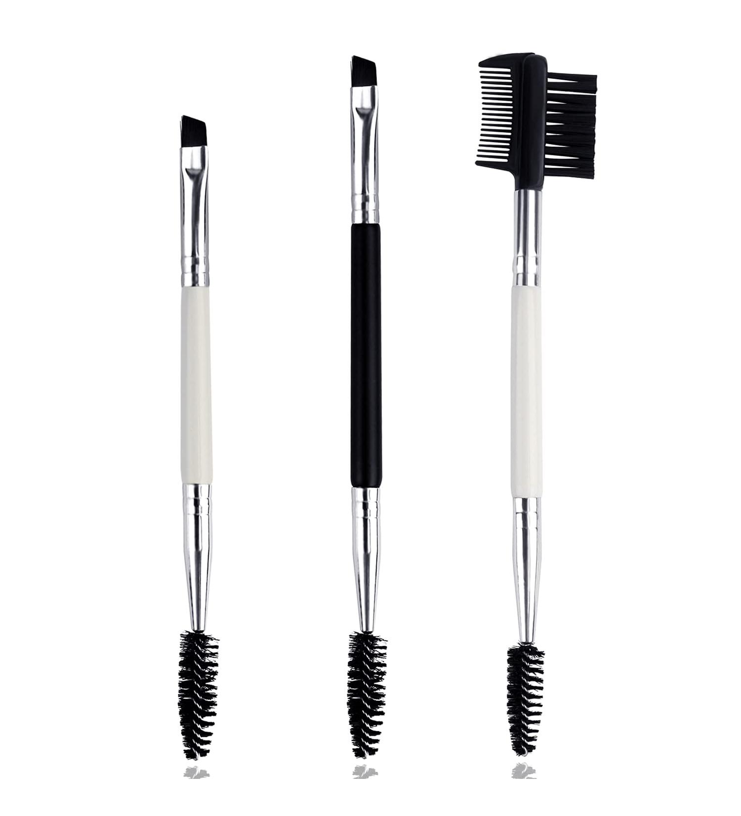 3 Pcs Angled Eyebrow Brush and Comb Set with Spoolie - Professional Eyebrow Grooming Tool in White - Buy Online on GoSupps.com