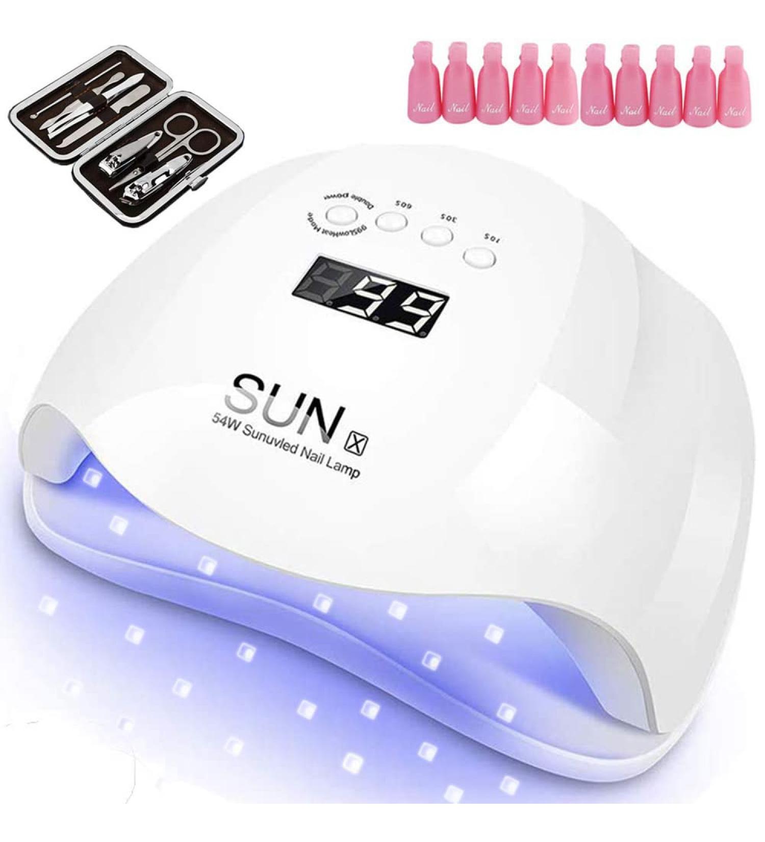 54W Gel UV LED Nail Lamp with 36 Dual Light Source LEDs - Professional Nail Dryer for Gel and Regular Polish - 4 Timer Settings for Polygel Nail Kit - Buy Online on GoSupps.com
