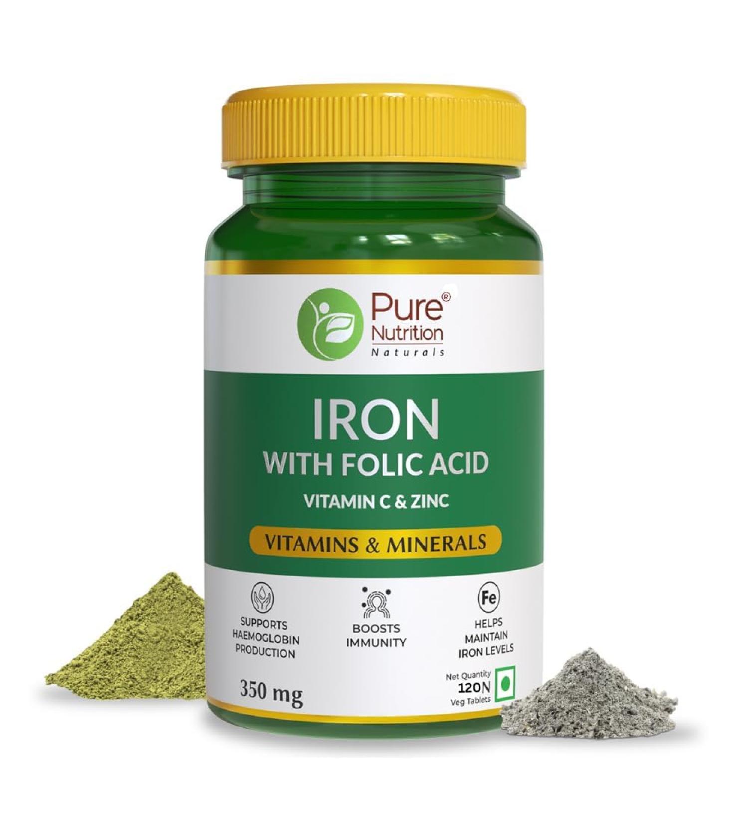 Iron Folic Acid Supplement - 120 Veg Tablets with Zinc Vitamin C & Vitamin B12 for Men & Women | Supports Haemoglobin Production Boosts Immunity & Maintains Iron Level - Buy Online on GoSupps.com