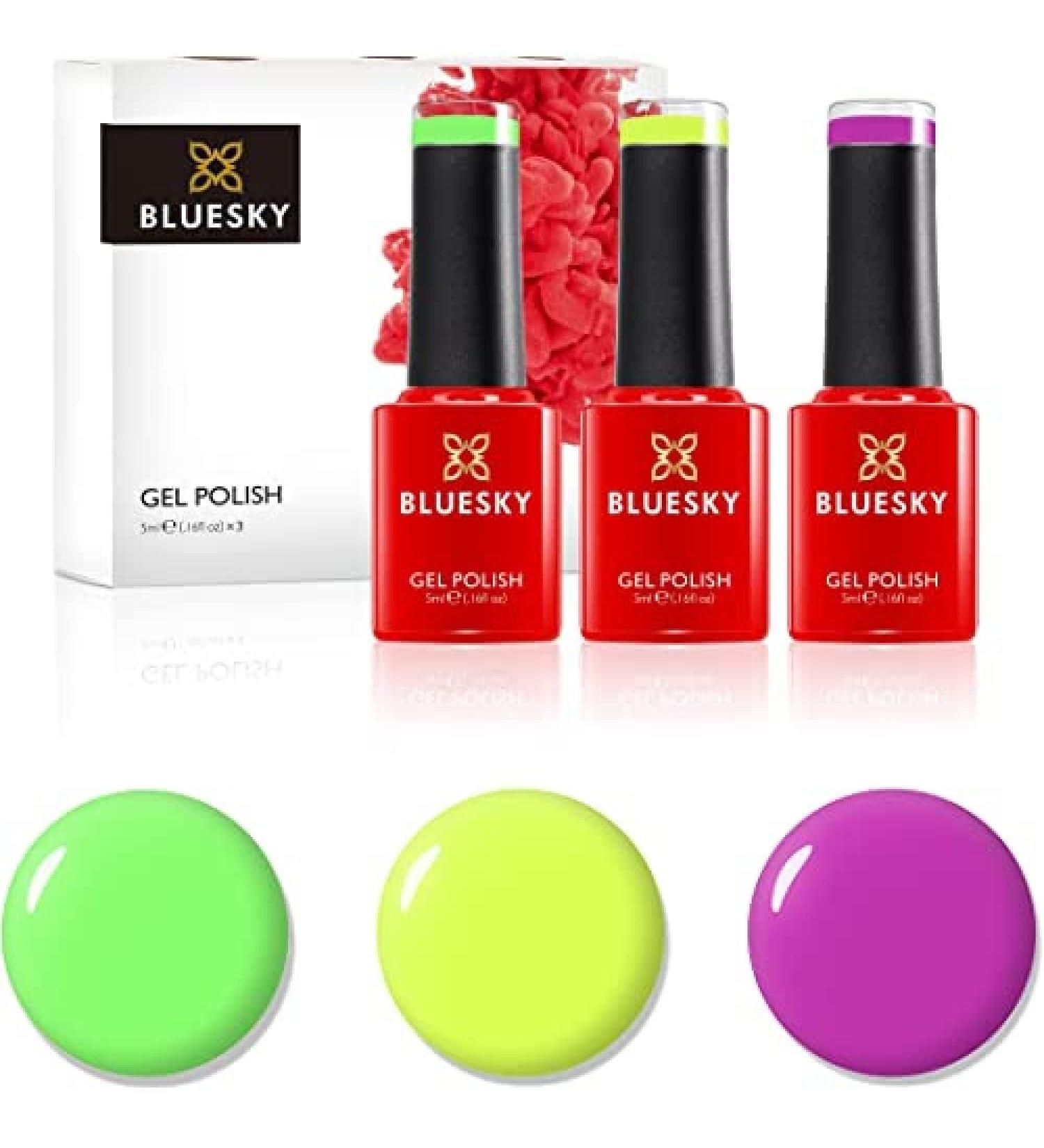BLUESKY Gel Nail Polish Set Neon Rainbow. Tropical Magenta Neon15 Yellow Tastic Neon08 Lime Neon02. 3 X 5Ml. Pink Green (Requires Curing Under Uv/Led Lamp) Neon rainbow 5 ml (Pack of 3) - Buy Online on GoSupps.com