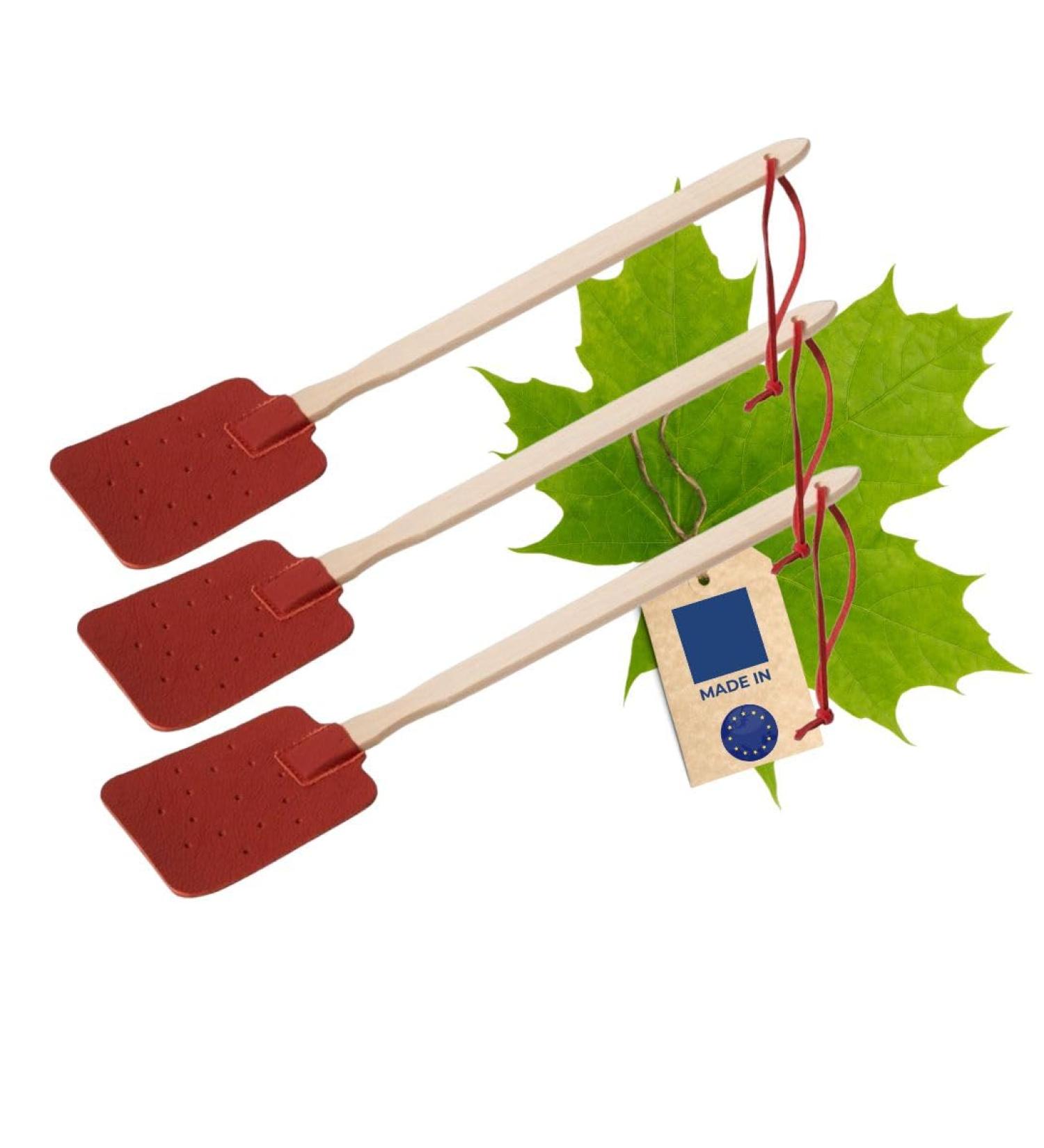 3x Hofmeister Fly Collapsibles - Maple & Leather Mosquito Bats | Shape-Stable Flying Blinds | Insect Catching 46 cm Red/Nature - Buy Online on GoSupps.com