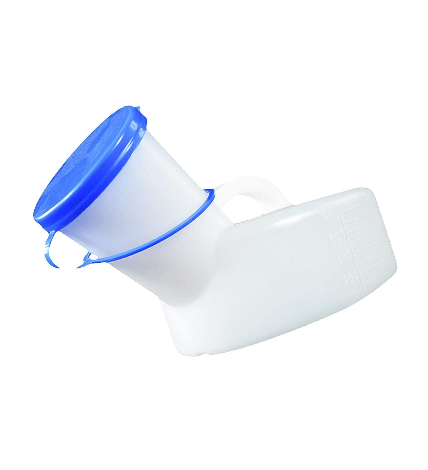 Male Urinal Bottle 800ml Long Neck with Secure Cap Measuring Scale and Easy Grip Handle for Travel Toilet Happy - Buy Online on GoSupps.com