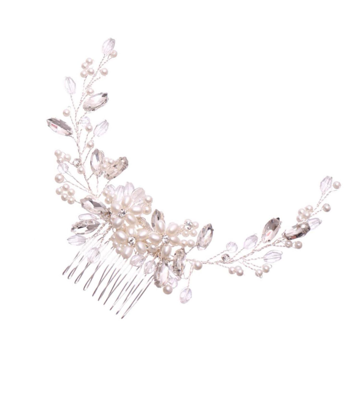 FRCOLOR Pearl Comb Bride Headdress Alloy Hair Comb Decorative Hair Combs Bridal Hair Clip Pearl Floral Hair Barrette Bride Hair Accessory Pearl Hair Pin White Hair Accessories Rhinestones - Buy Online on GoSupps.com